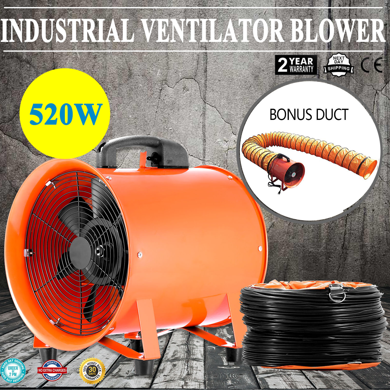 12" Extractor Fan Blower portable 5m Duct Hose Ventilator Industrial