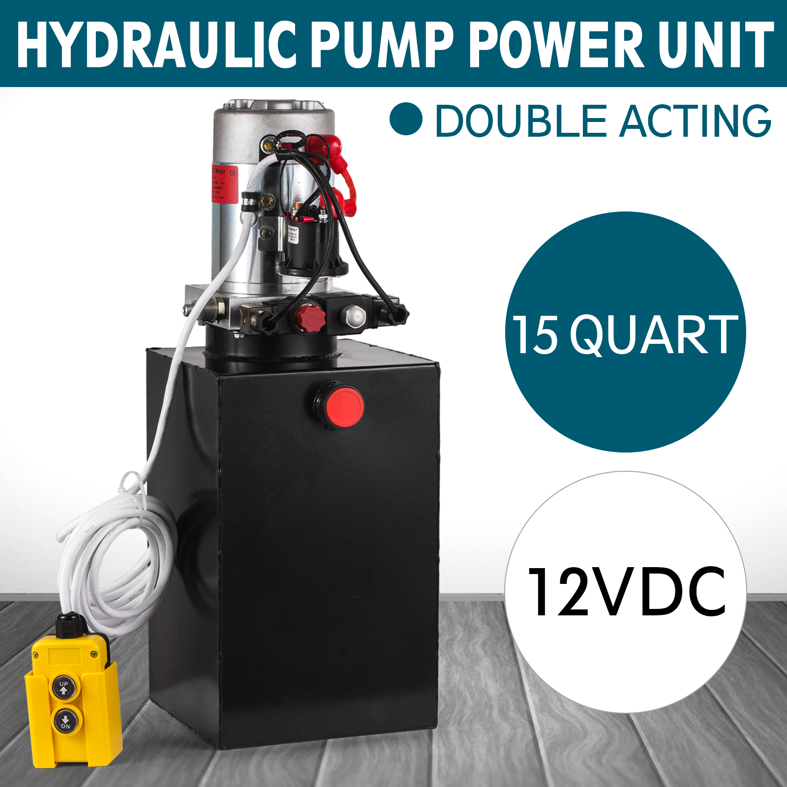 Double Acting Hydraulic Pump 15 Quart 12V DC Dump Trailer Metal