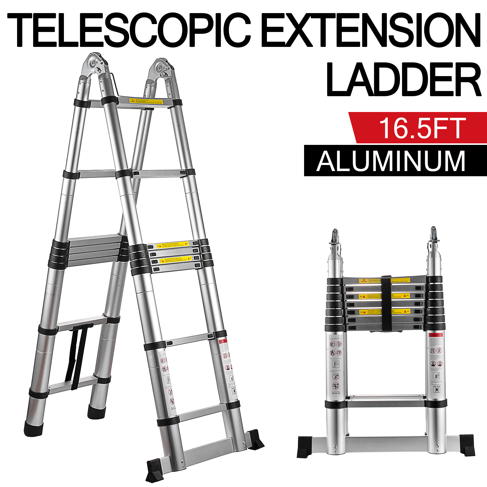 5 7 Telescopic Aluminum Ladder Multi Position 6 Foot Step Ladder Anti Slip Pedal Lightweight Adjustable And Folding Extension Ladder A Frame With Hand Rails And Safety Lock 330 Lbs Capacity Extension Ladders