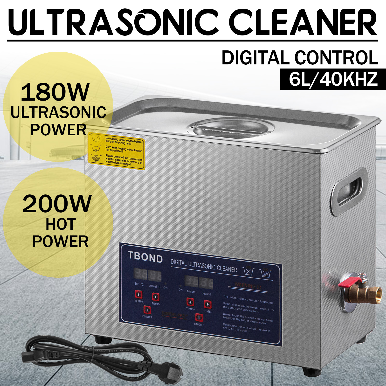 New 6L Ultrasonic Cleaner Stainless Steel Industry Heated Heater w