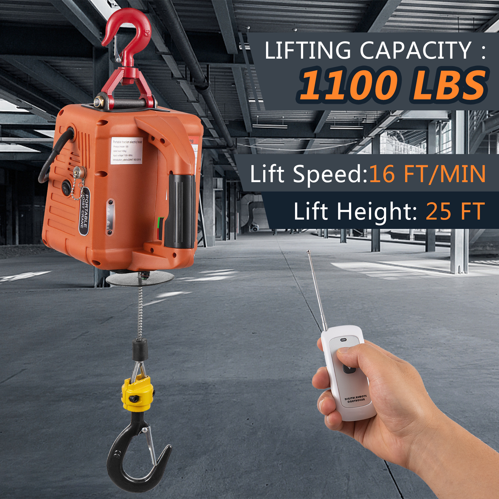3-in-1 Electric Hoist Winch Portable Crane 1100lbs Wired/Wireless Remote Control 3-in-1 Electric Hoist Winch Portable Crane 1100lbs Wired/Wireless Remote Control