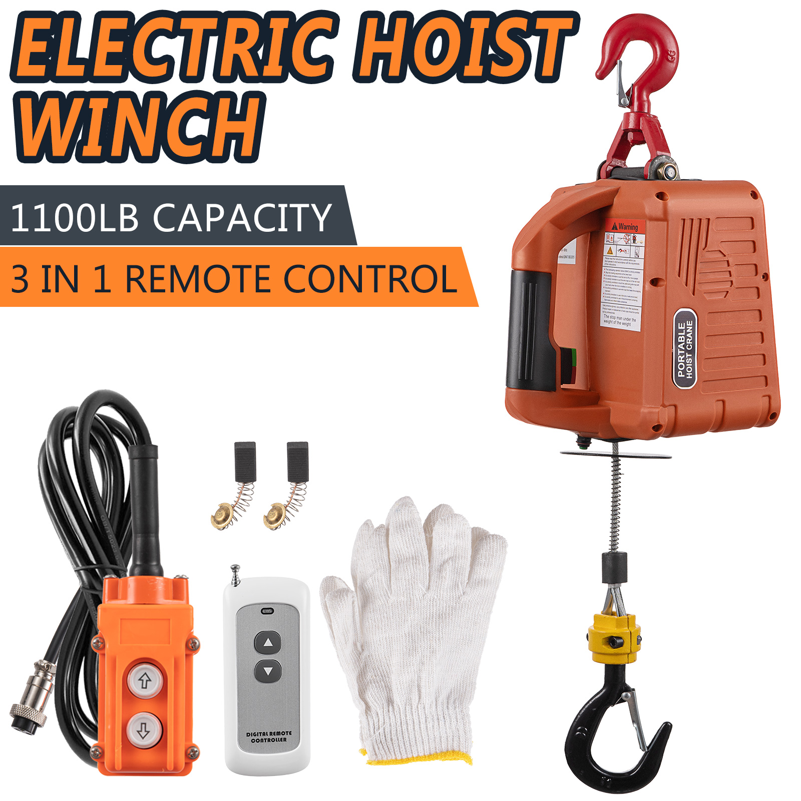 3-in-1 Electric Hoist Winch Portable Crane 1100lbs Wired/Wireless Remote Control 3-in-1 Electric Hoist Winch Portable Crane 1100lbs Wired/Wireless Remote Control