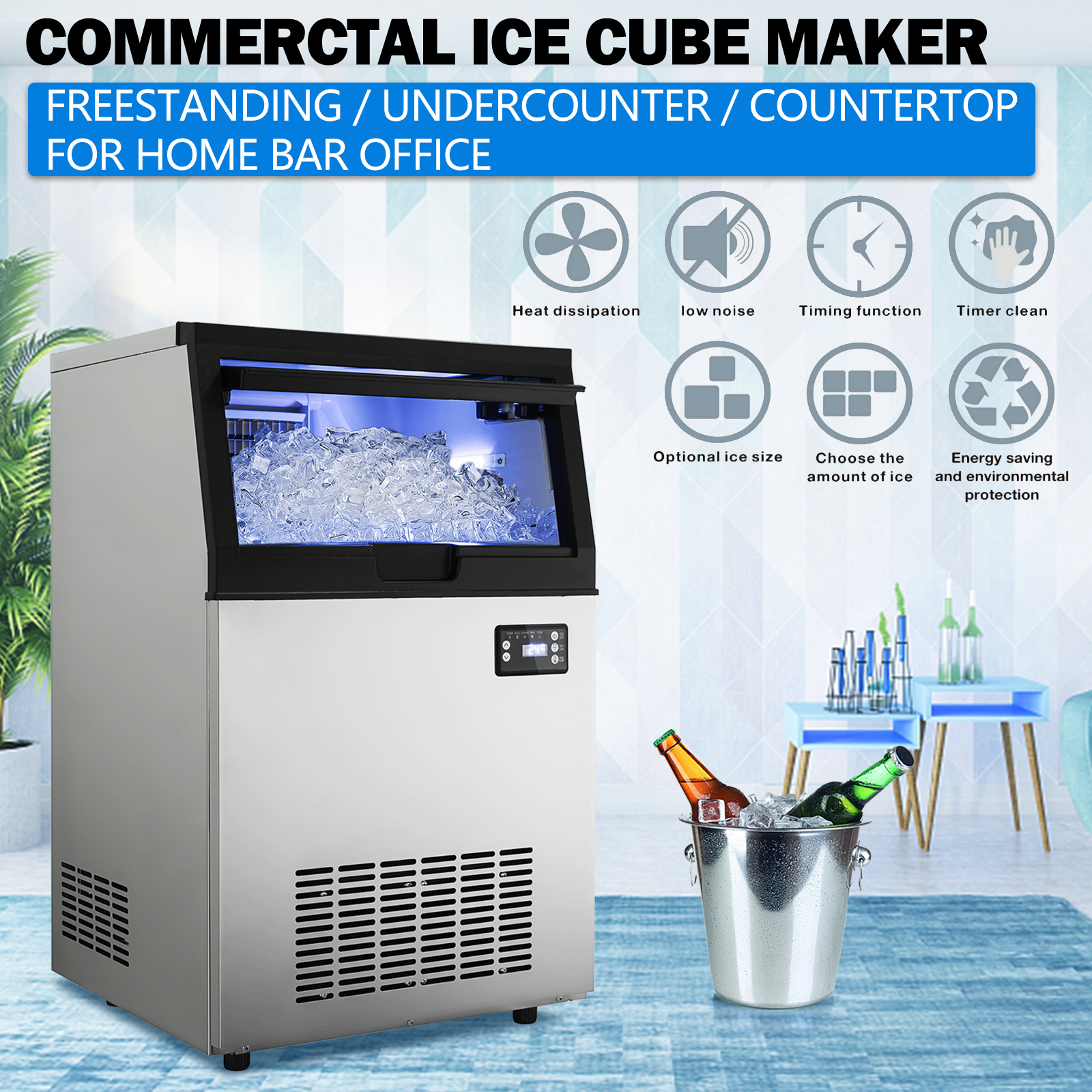 110V 132LBS/24H Commercial Ice Maker Built-in Ice Cube Machine 33Lb Bin Storage 110V 132LBS/24H Commercial Ice Maker Built-in Ice Cube Machine 33Lb Bin Storage