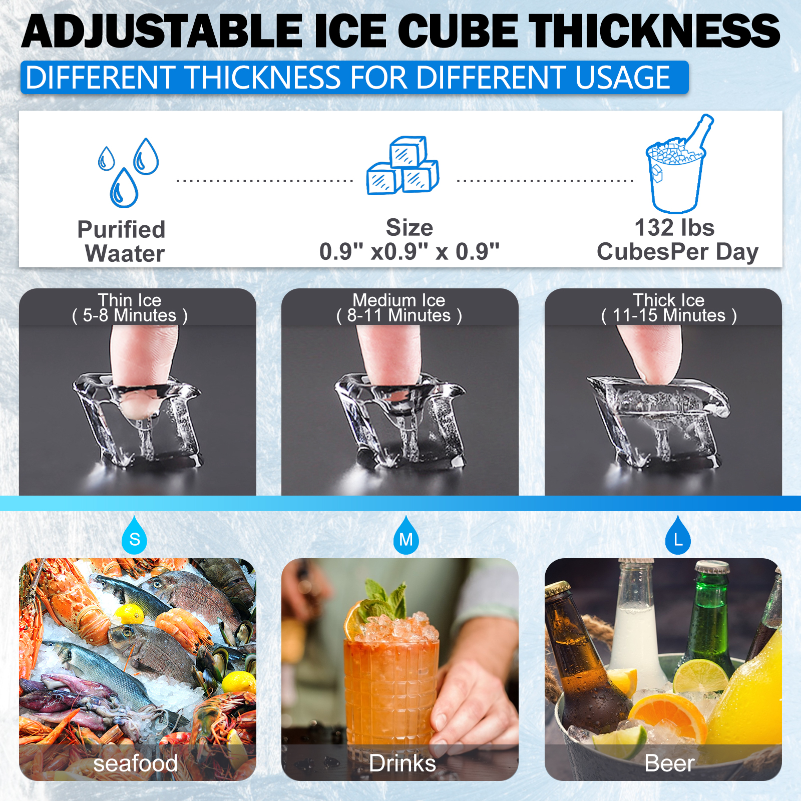 110V 132LBS/24H Commercial Ice Maker Built-in Ice Cube Machine 33Lb Bin Storage 110V 132LBS/24H Commercial Ice Maker Built-in Ice Cube Machine 33Lb Bin Storage