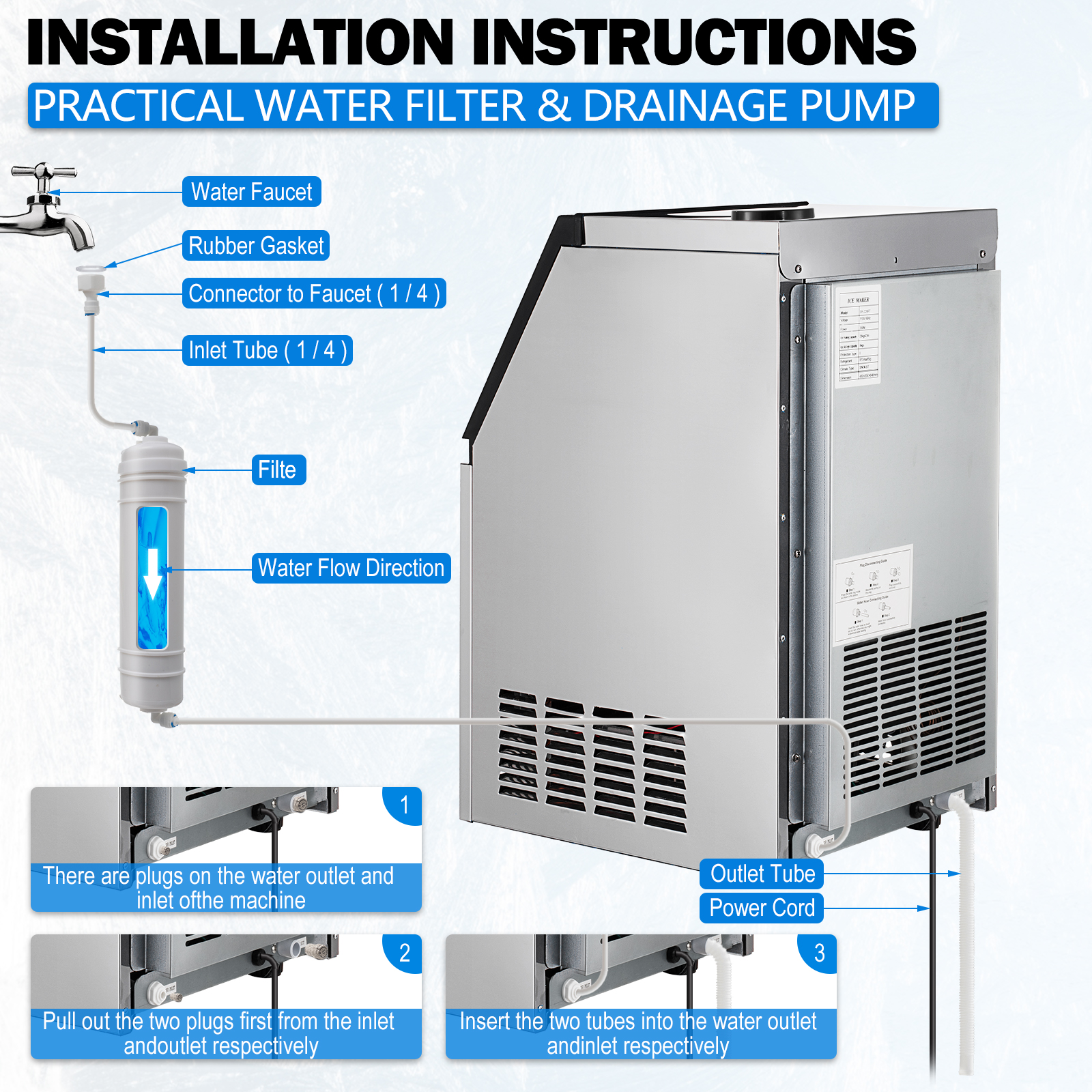110V 132LBS/24H Commercial Ice Maker Built-in Ice Cube Machine 33Lb Bin Storage 110V 132LBS/24H Commercial Ice Maker Built-in Ice Cube Machine 33Lb Bin Storage