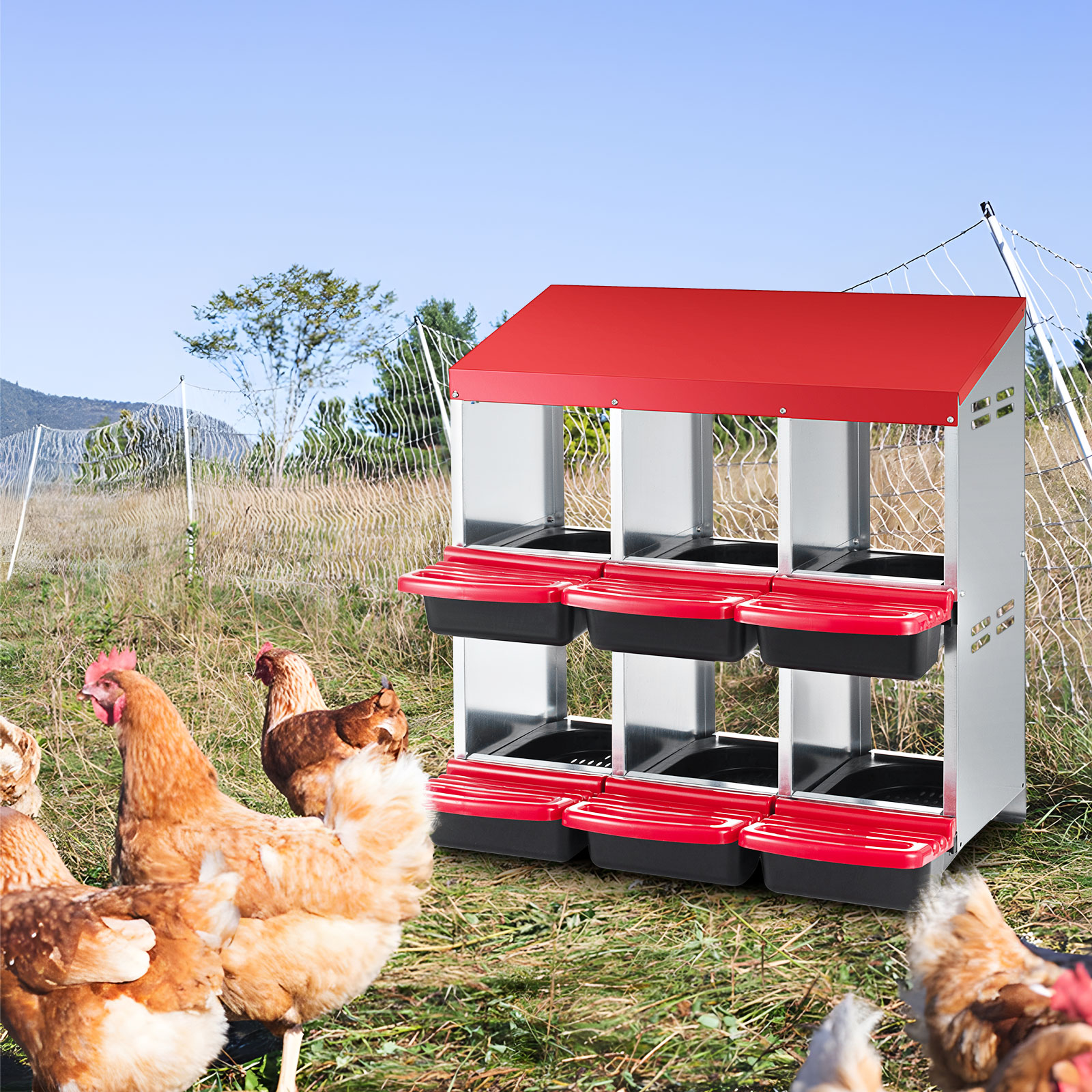 6 Hole Chicken Nesting Box Hen Laying Boxes Roll Away Nesting Box for Laying Egg