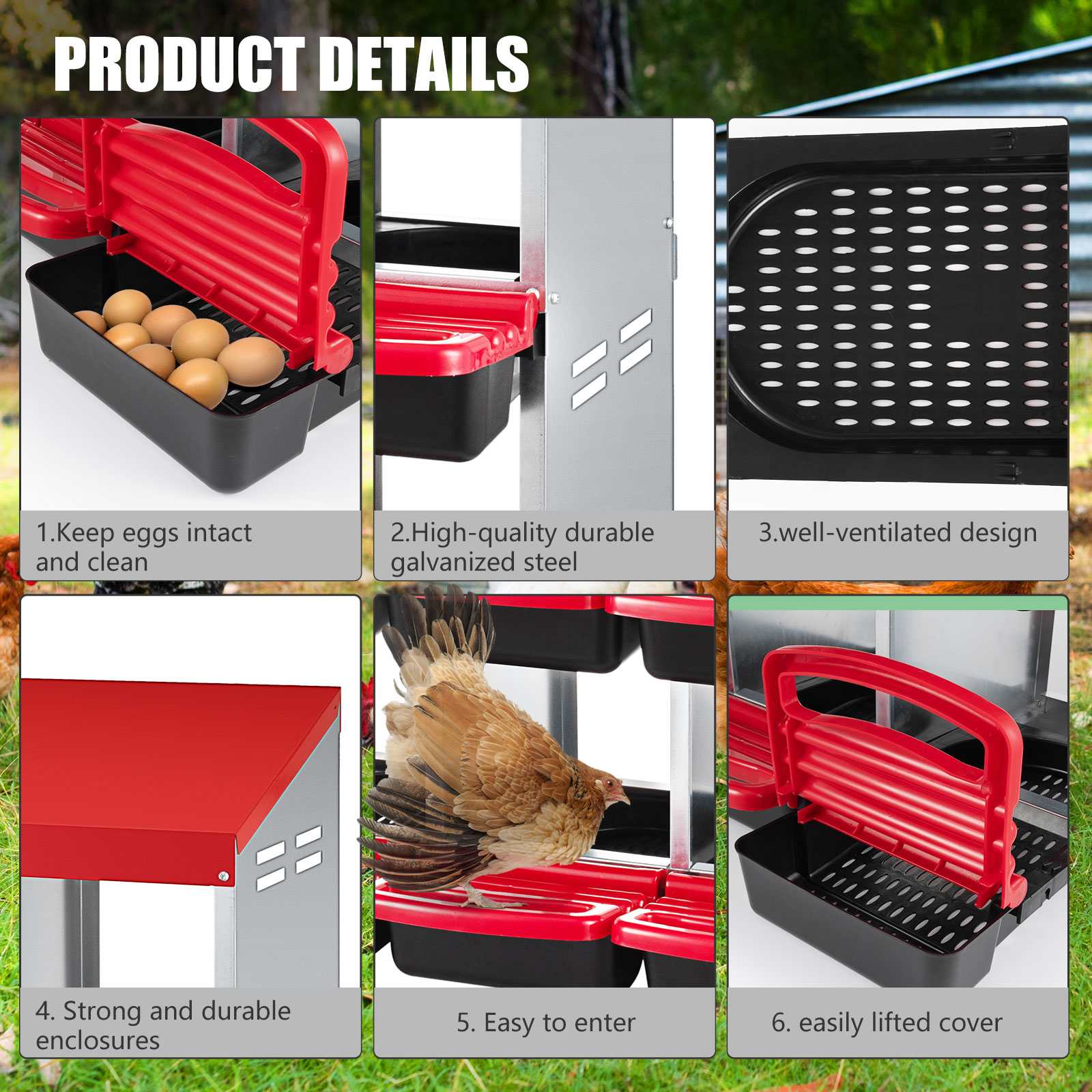 6 Hole Chicken Nesting Box Hen Laying Boxes Roll Away Nesting Box for Laying Egg