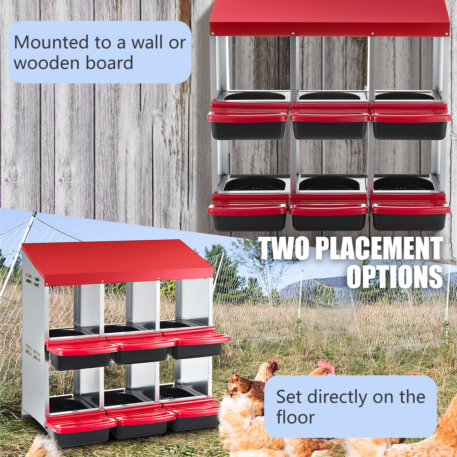 6 Hole Chicken Nesting Box Hen Laying Boxes Roll Away Nesting Box for Laying Egg