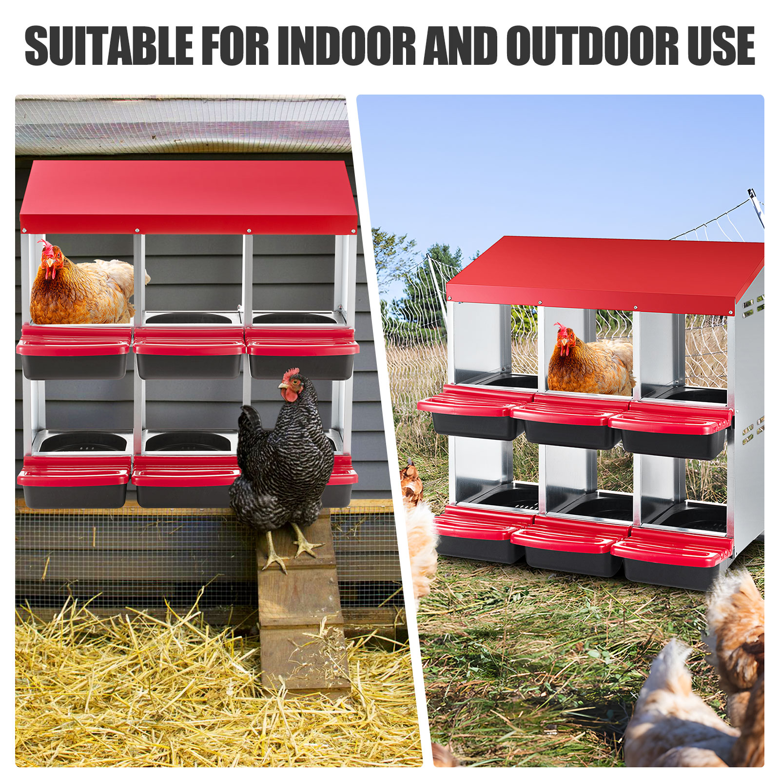 6 Hole Chicken Nesting Box Hen Laying Boxes Roll Away Nesting Box for Laying Egg