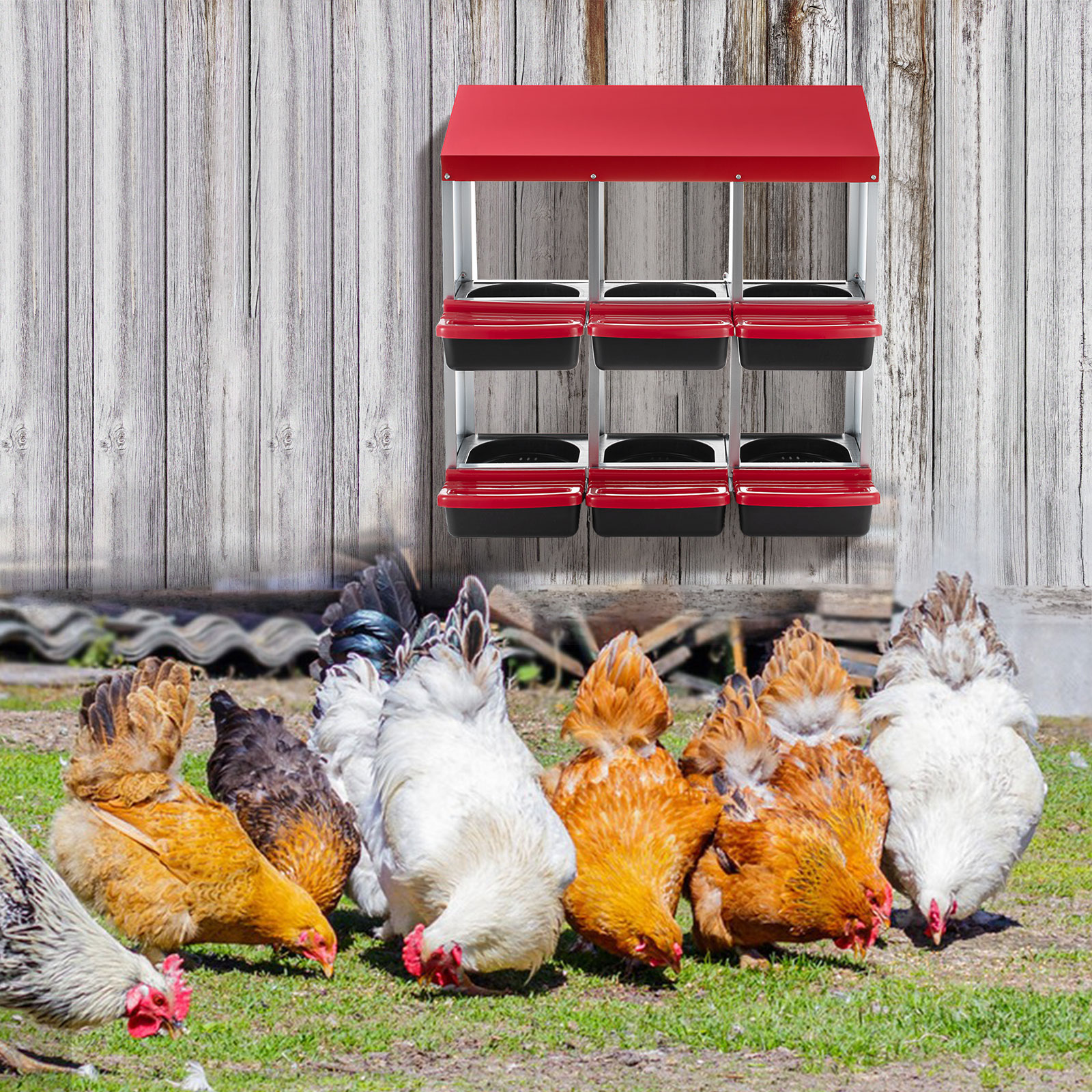 6 Hole Chicken Nesting Box Hen Laying Boxes Roll Away Nesting Box for Laying Egg