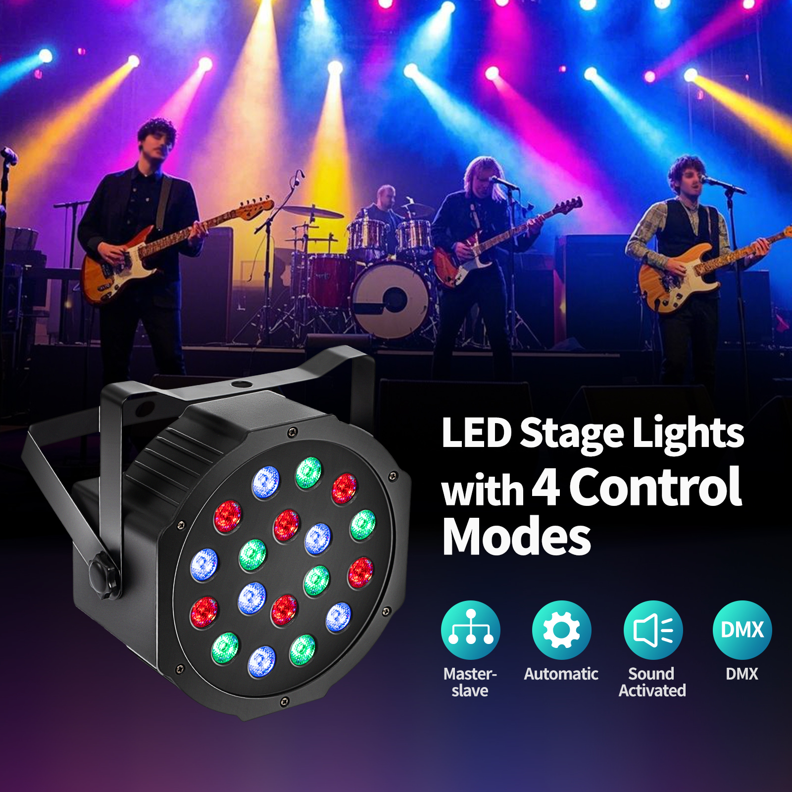 8 Pack LED Stage Lights DMX 18x3W RGB Par Can Lights with Remote