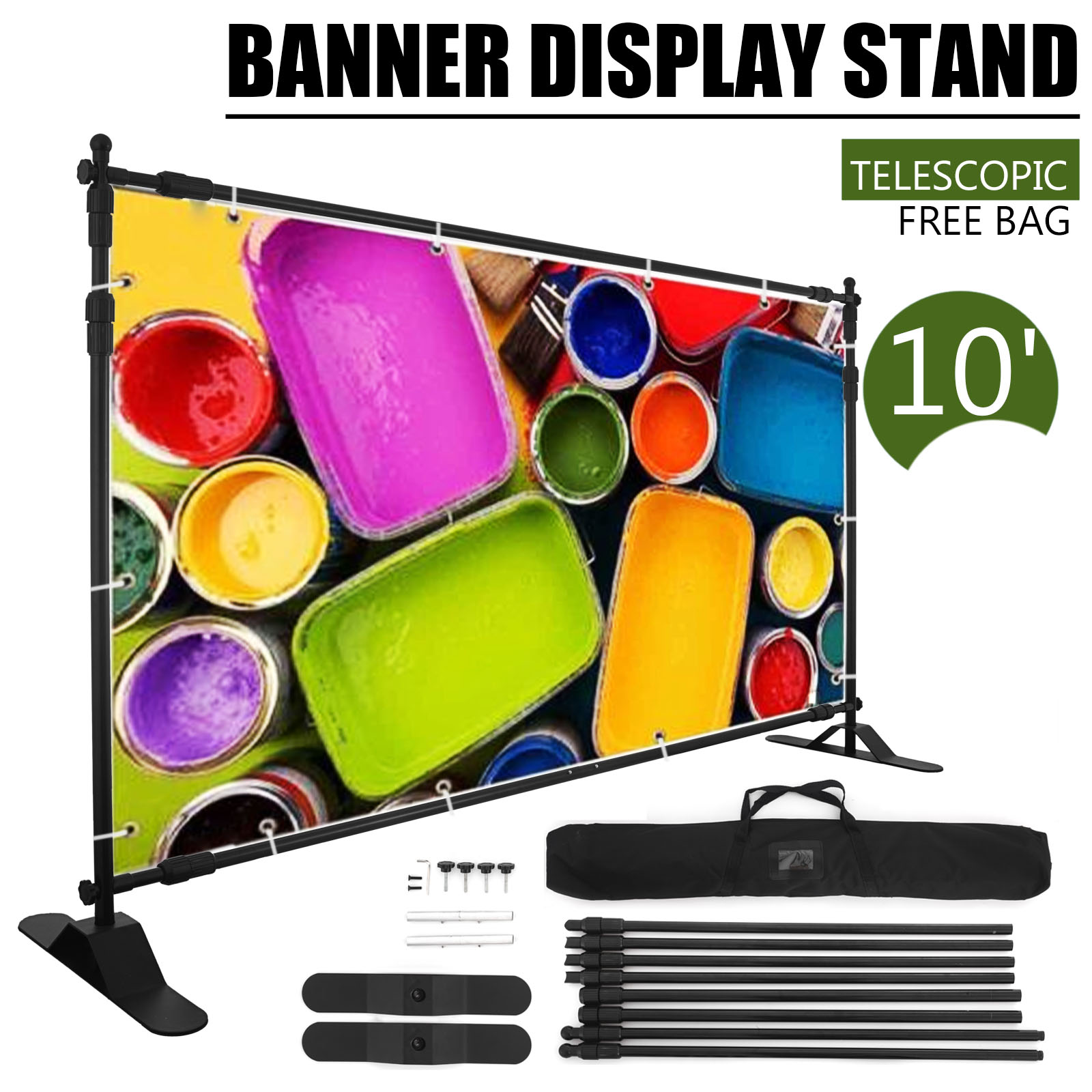 10' X 8' STEP AND REPEAT BACKDROP TELESCOPIC BANNER STAND TRADE SHOW ADJUSTABLE