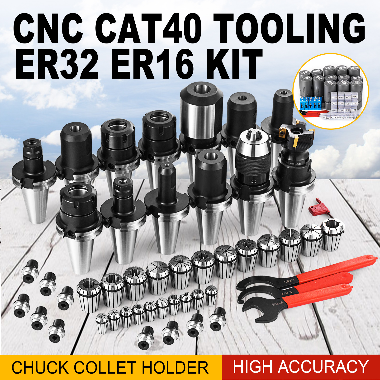 CAT 40 Tooling Kit for Haas Fadal CNC Mill-ER Chuck Collet Holder ER32/16 Tap CAT 40 Tooling Kit for Haas Fadal CNC Mill-ER Chuck Collet Holder ER32/16 Tap