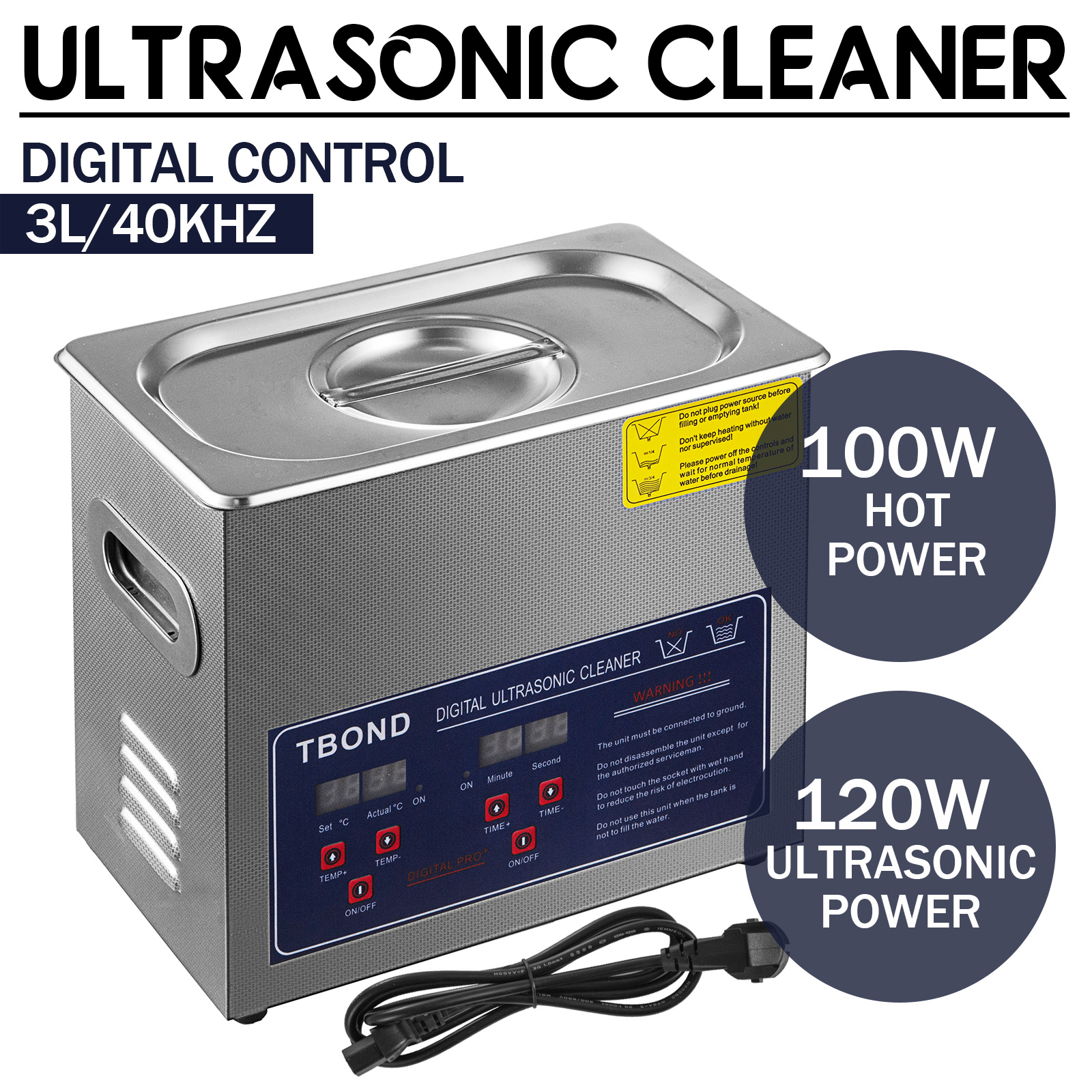 Stainless Steel 3L Liter Industry Heated Ultrasonic Cleaner Heater w