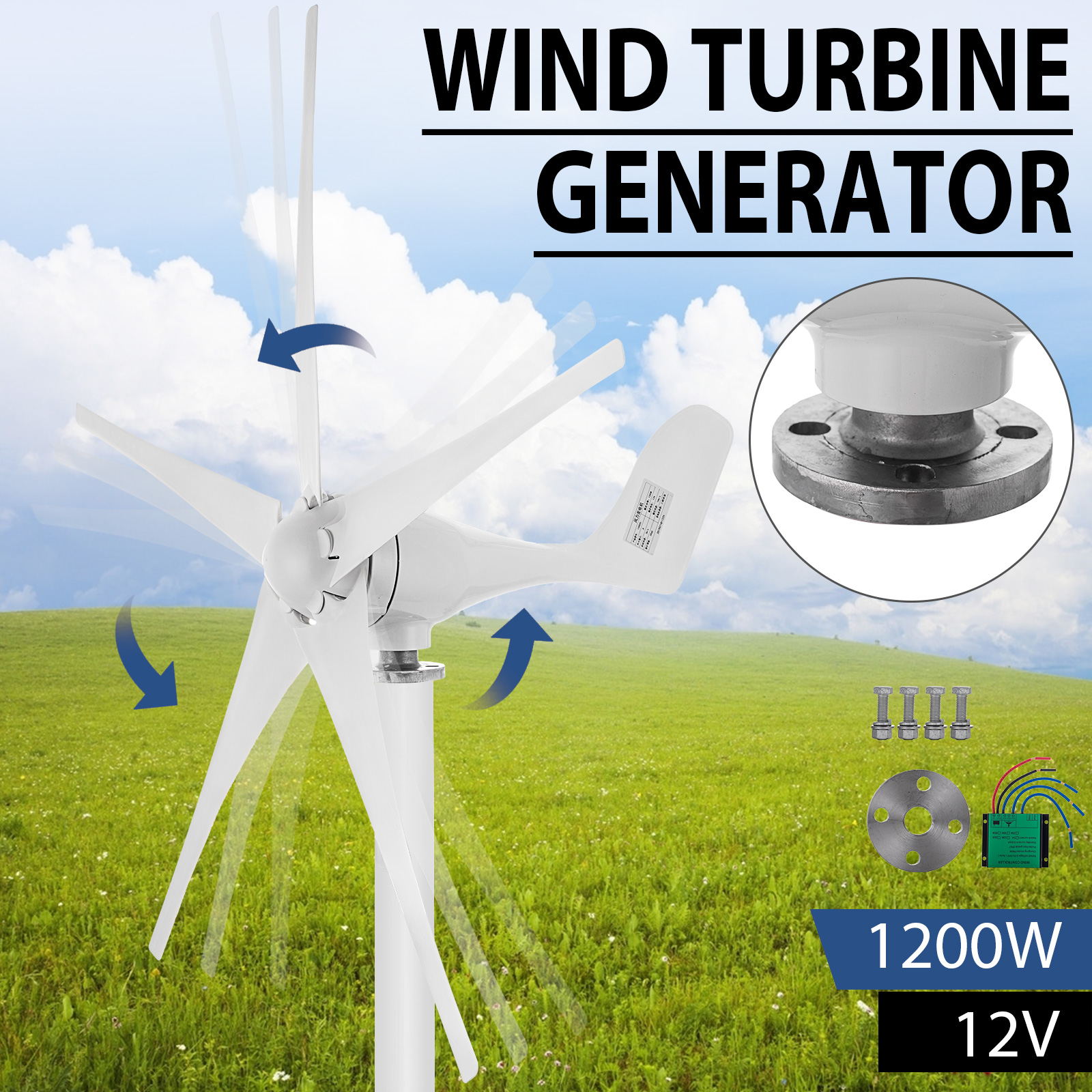 1200W Wind Turbine Generator Unit 5 Blades DC 12V With Power Charge Controller 1200W Wind Turbine Generator Unit 5 Blades DC 12V With Power Charge Controller