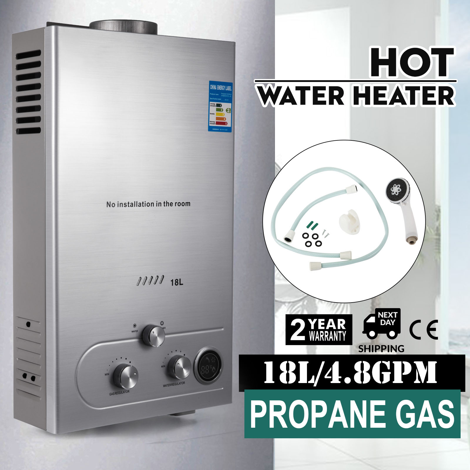 18L 5GPM Lpg Propane Gas Instant Tankless Boiler Hot Water Heater Boiler