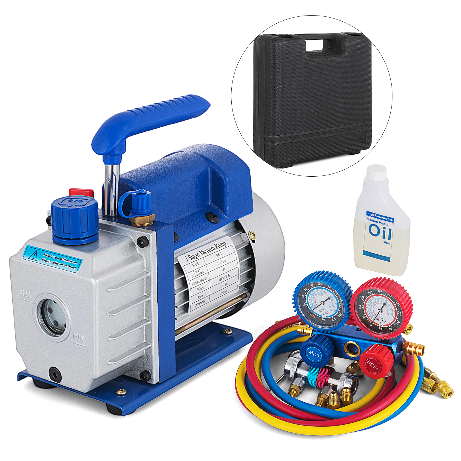 Combo 3,5CFM 1/4HP Air Vacuum Pump HVAC + R134A Kit AC A/C Manifold Gauge Set 800995741953 eBay