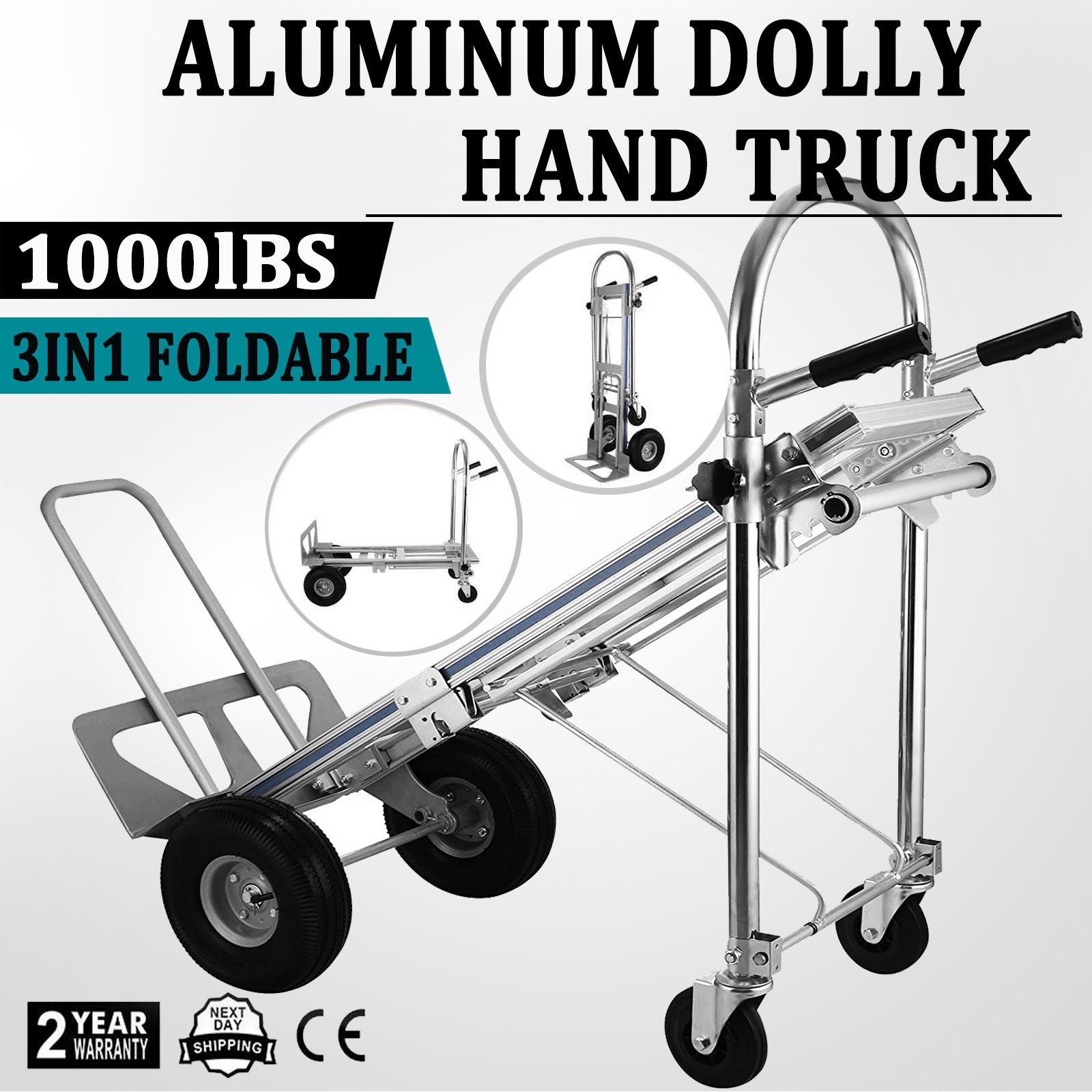 3 In 1 All Aluminum Hand Truck Dolly 1000 LB Utility Cart Folding Multifunction