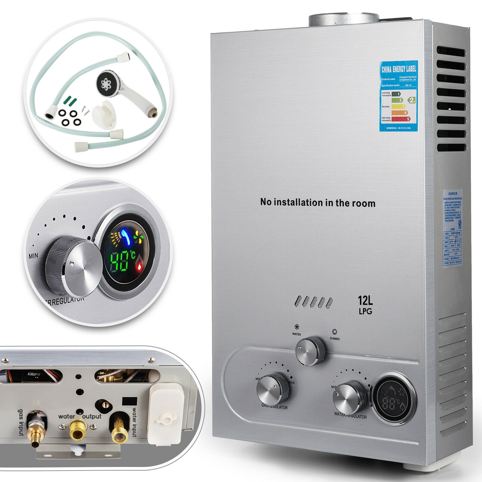 12L Propane Gas Lpg 3.2GPM Instant Hot Water Heater Tankless Boiler w