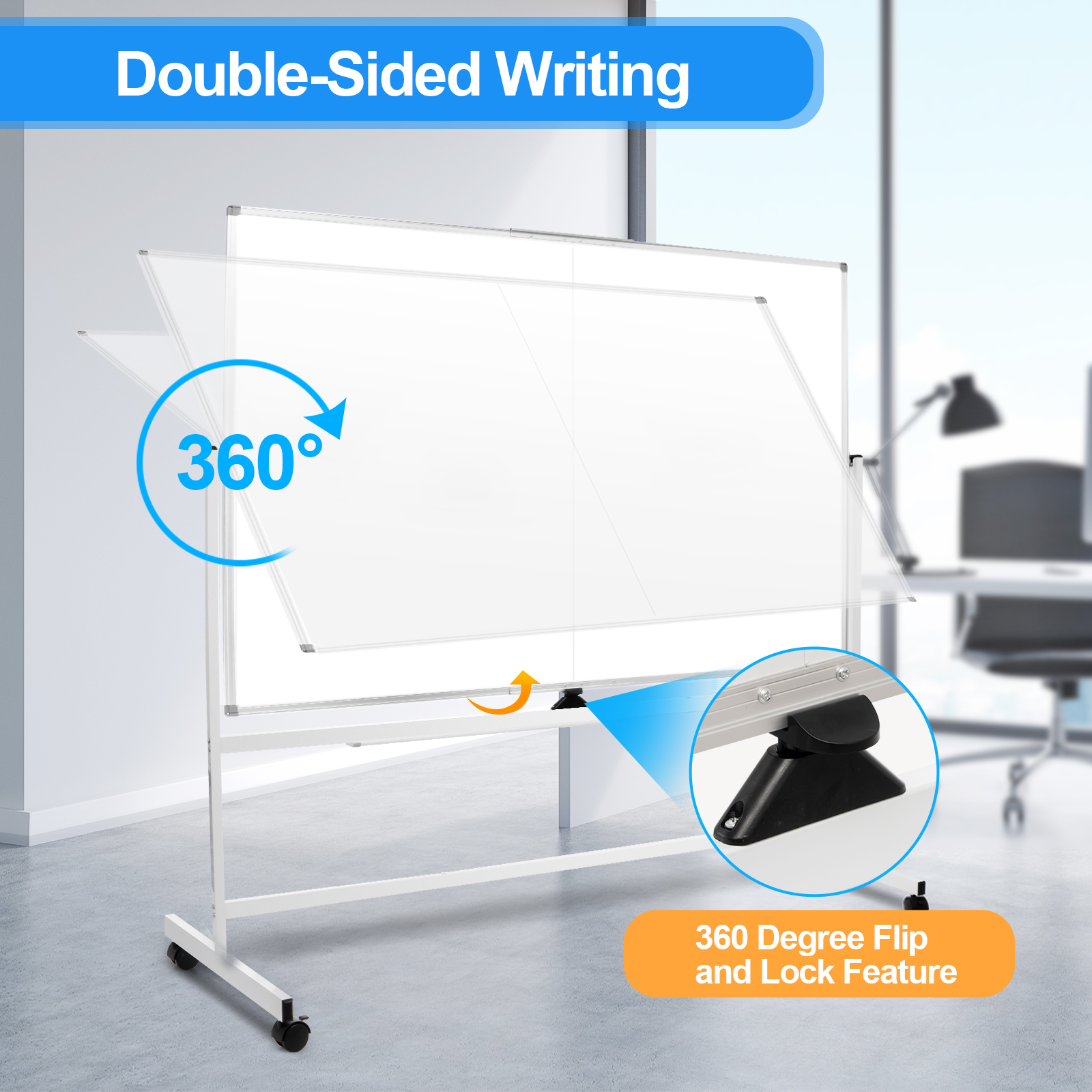 60 x 48 Double Sided Rolling Whiteboard, Mobile Whiteboard Magnetic White Board