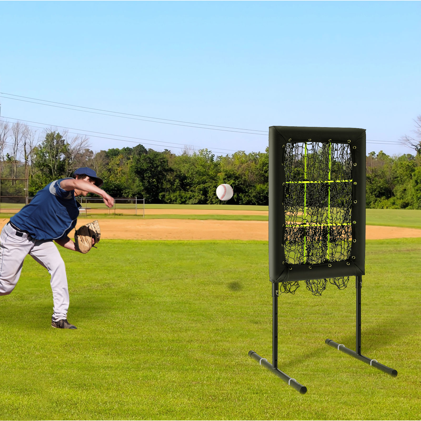 Baseball Pitching Net With 9 Pocket Strike Zone - 4.8x3ft Practice Target For Pitchers