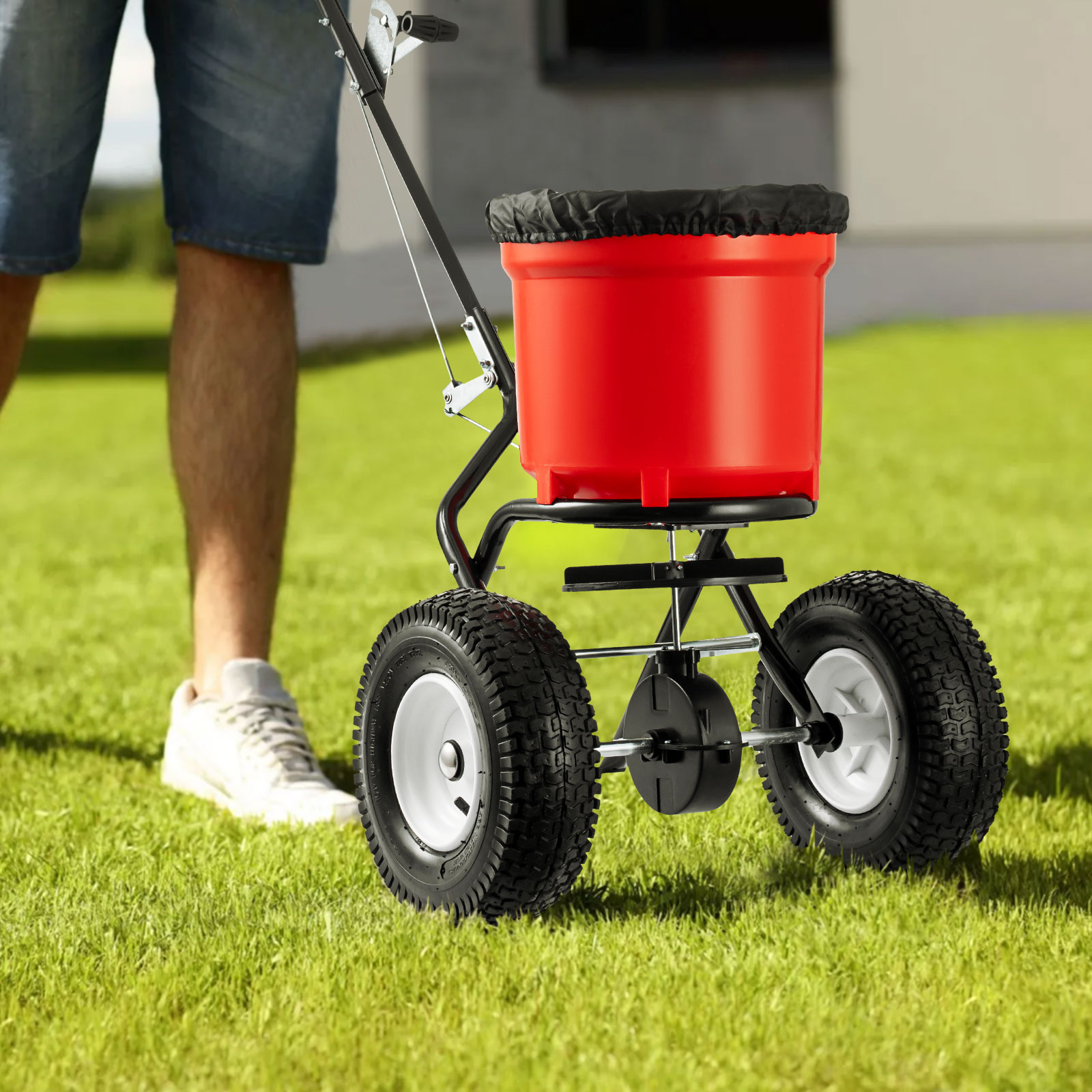 90LBS Walk Behind Push Spreader, Fertilizer Spreader for Seed,Fertilizer,Salt with 12.5-Inch Pneumatic Wheels 