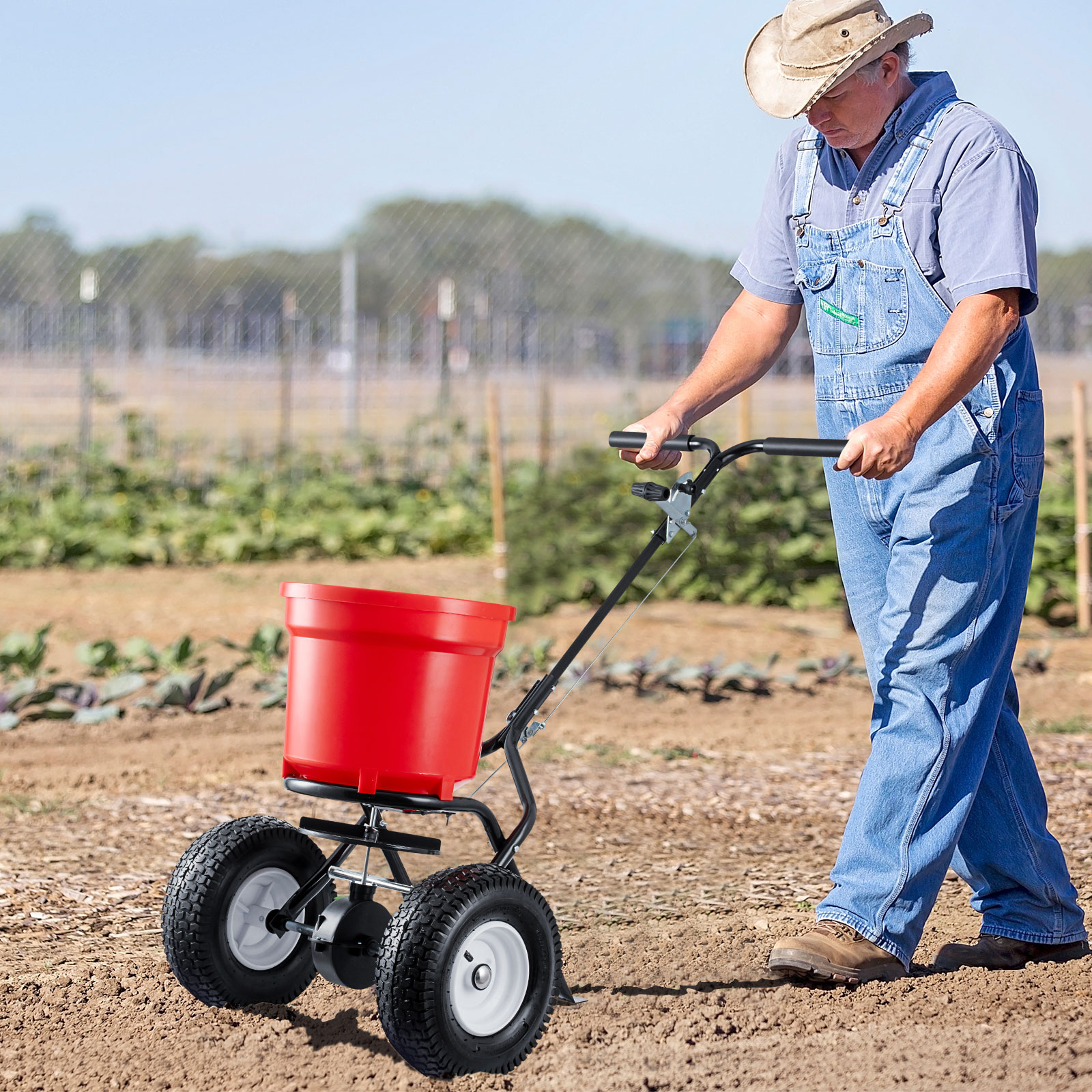 90LBS Walk Behind Push Spreader, Fertilizer Spreader for Seed,Fertilizer,Salt with 12.5-Inch Pneumatic Wheels 