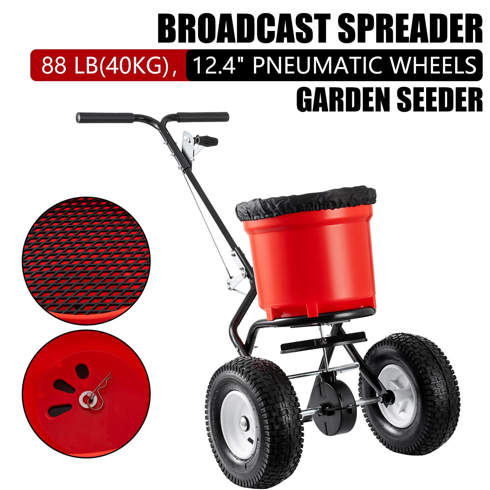 90LBS Walk Behind Push Spreader, Fertilizer Spreader for Seed,Fertilizer,Salt with 12.5-Inch Pneumatic Wheels 