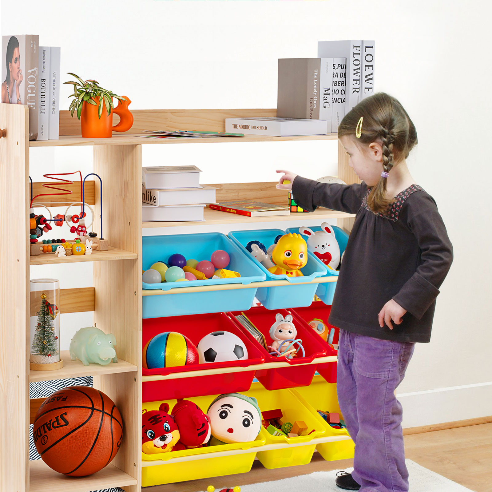 childrens storage shelves bins