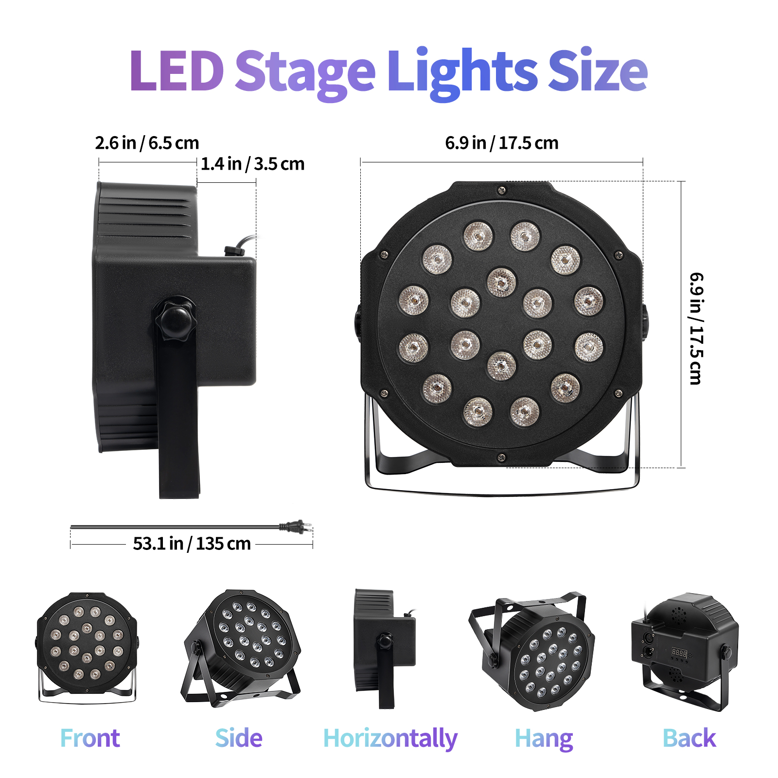 Stage Lights with Sound Activated & DMX Control, 8 Pack 18x3 W LED