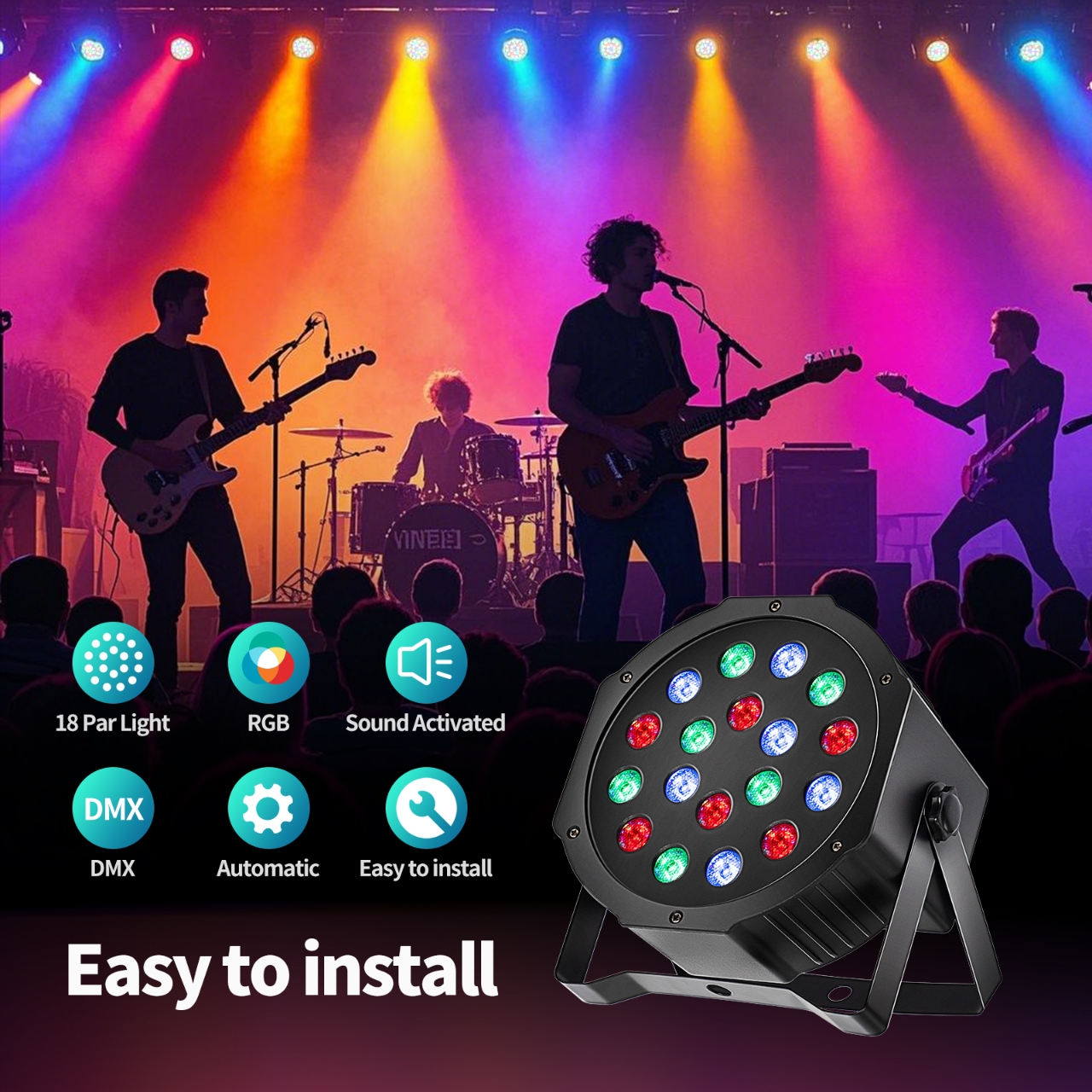 Stage Lights with Sound Activated & DMX Control, 8 Pack 18x3 W LED