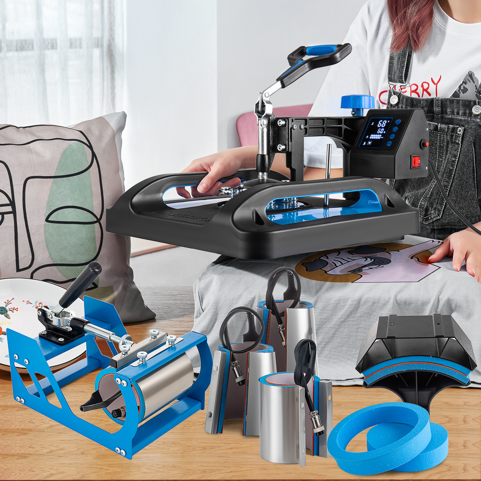 5 in 1 Heat Press Machine Digital Transfer Sublimation T-Shirt Mug Hat Plate Cap