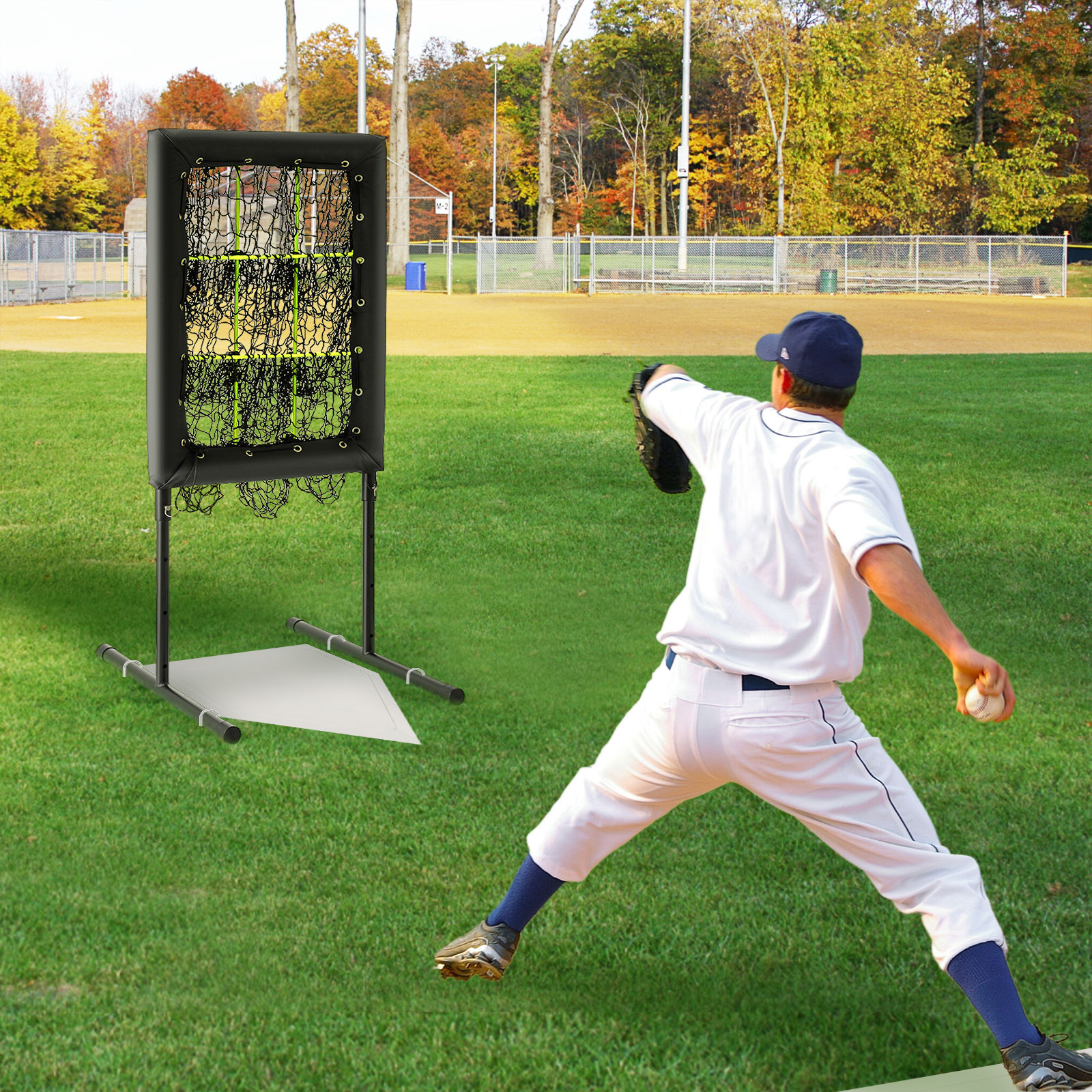 9 Hole Baseball Pitching Net with Strike Zone, 9 Pockets Pitchers Throw Training