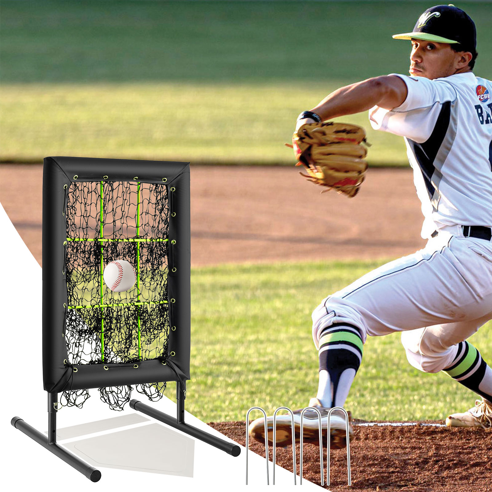 9 Hole Baseball Pitching Net with Strike Zone, 9 Pockets Pitchers Throw Training