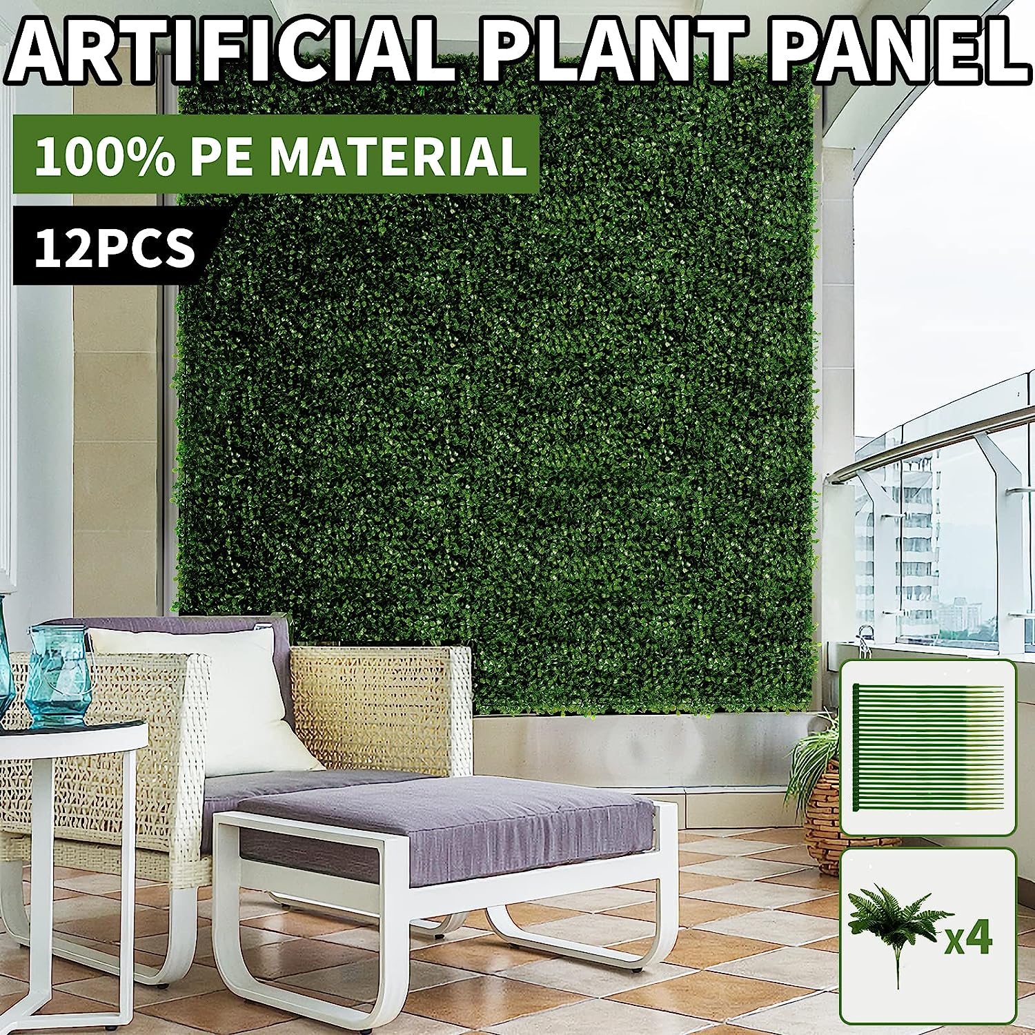 12pcs 24x16" Artificial Boxwood Wall Hedge Mat Plant Panels Outdoor Grass Fence 12pcs 24x16" Artificial Boxwood Wall Hedge Mat Plant Panels Outdoor Grass Fence