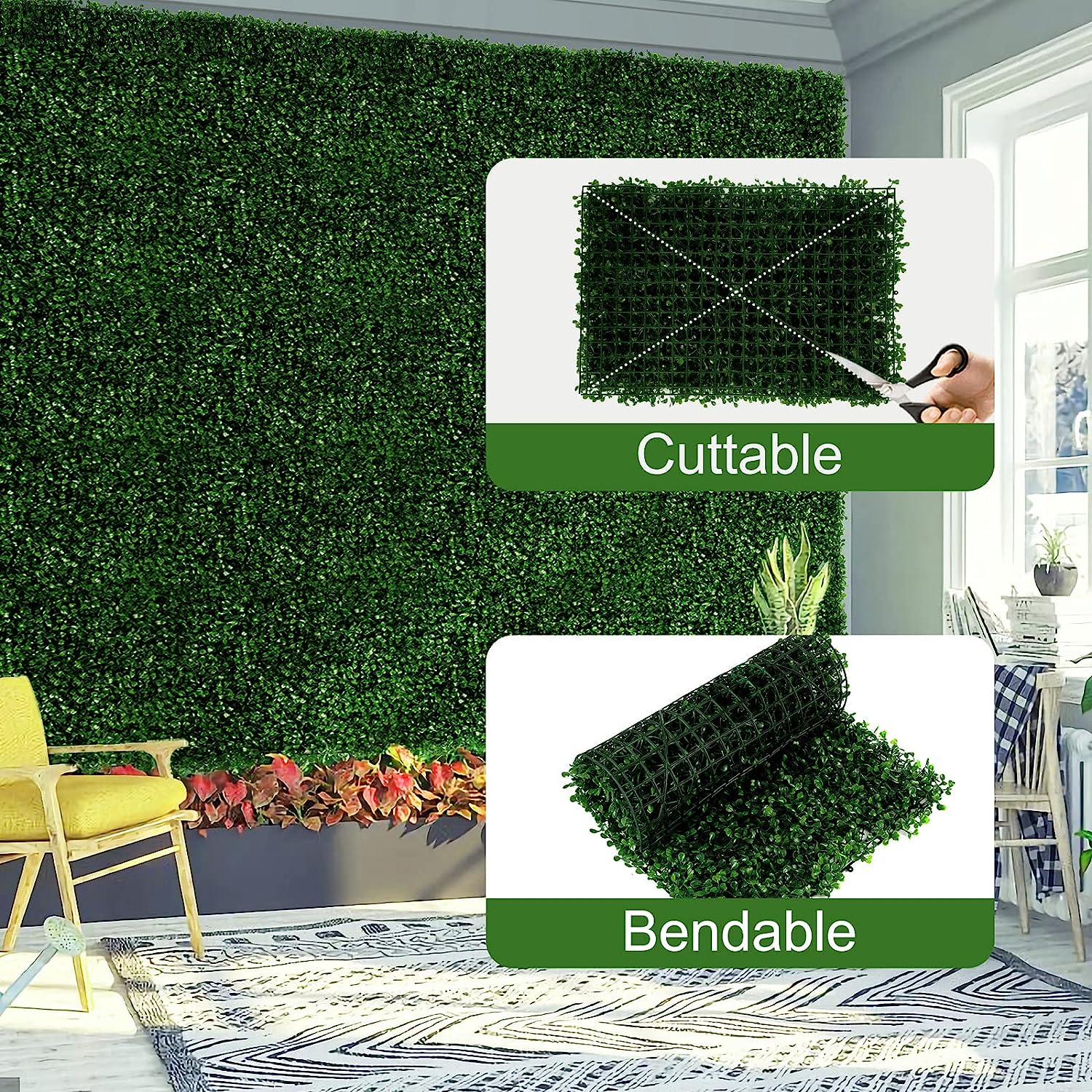 12pcs 24x16" Artificial Boxwood Wall Hedge Mat Plant Panels Outdoor Grass Fence 12pcs 24x16" Artificial Boxwood Wall Hedge Mat Plant Panels Outdoor Grass Fence
