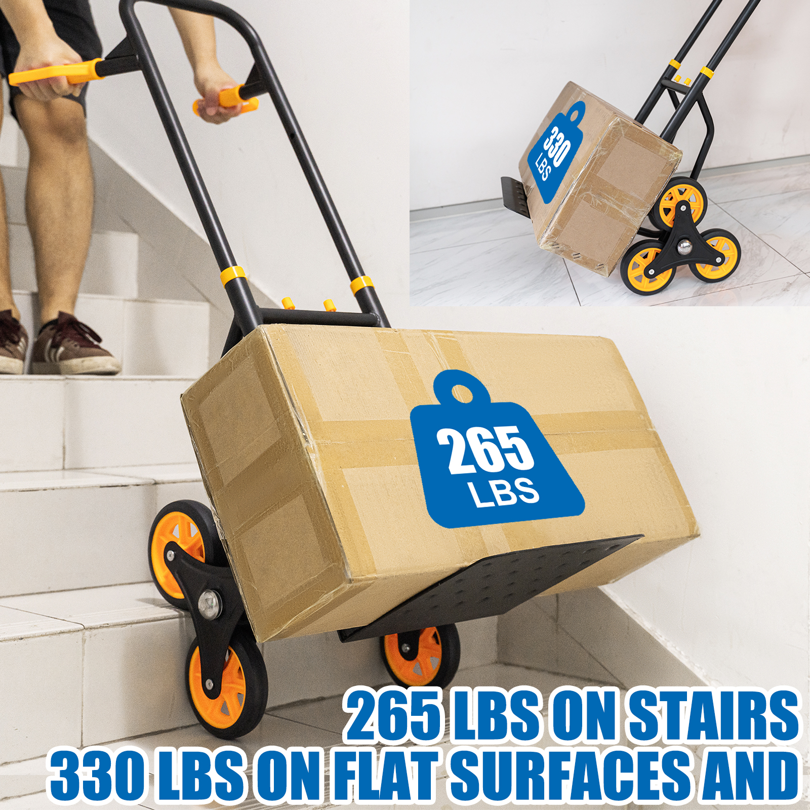 Stair Climber Hand Truck and Dolly, 330 Lb Capacity Heavy-Duty Trolley Cart with Telescoping Handle and Rubber Wheels 