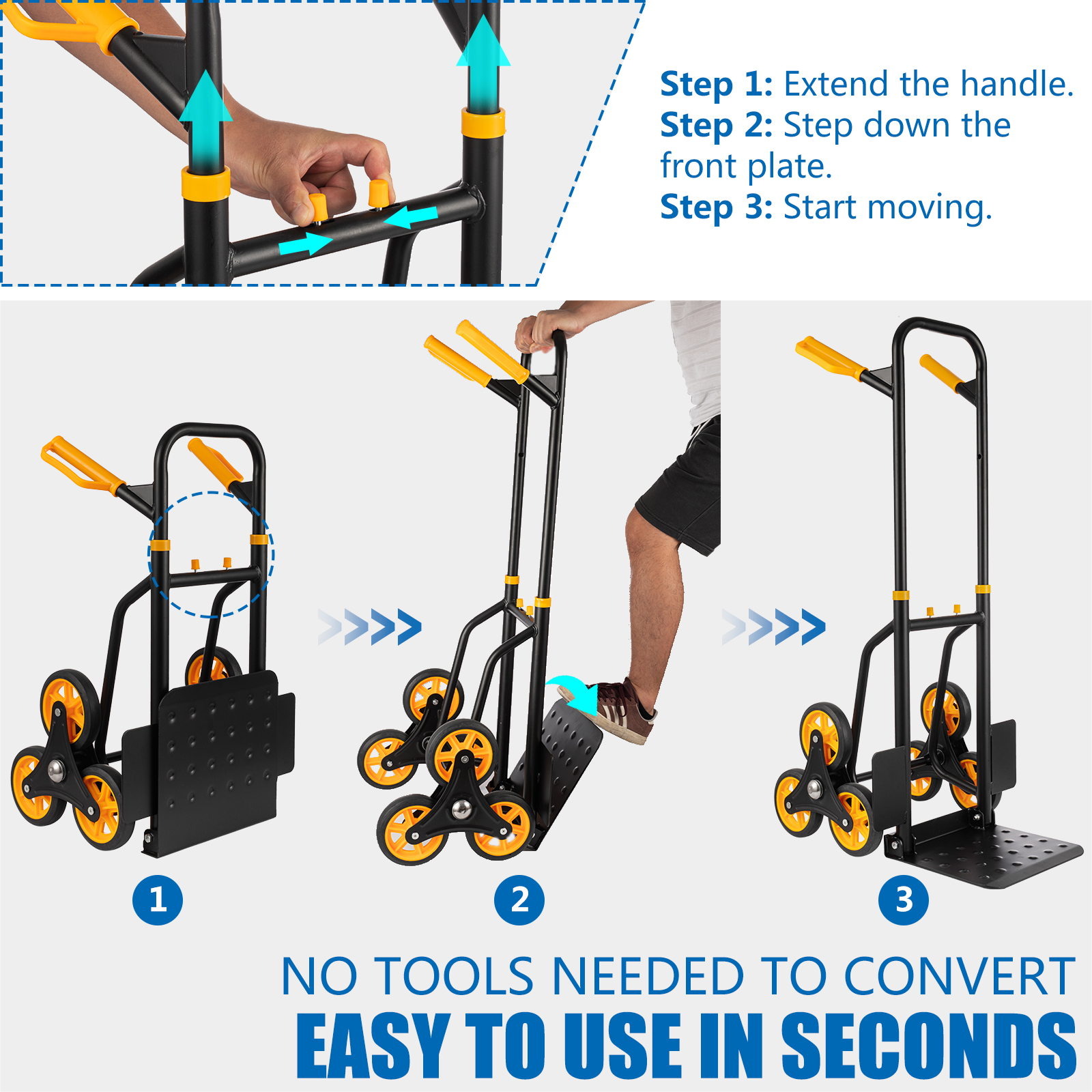 Stair Climber Hand Truck and Dolly, 330 Lb Capacity Heavy-Duty Trolley Cart with Telescoping Handle and Rubber Wheels 