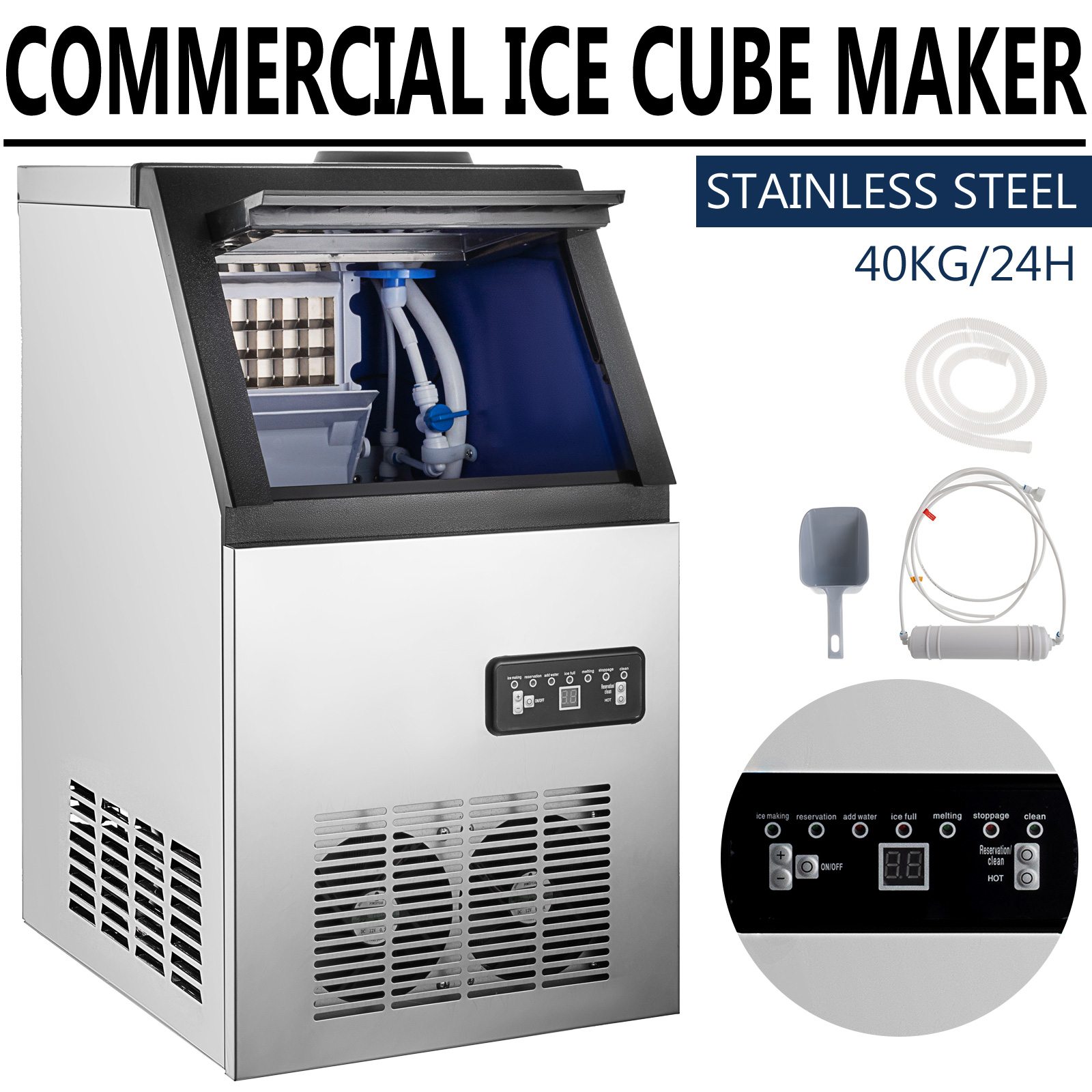 US Commercial Grade Ice Maker 90lbs/24h Automatic Clear Cube Ice Making