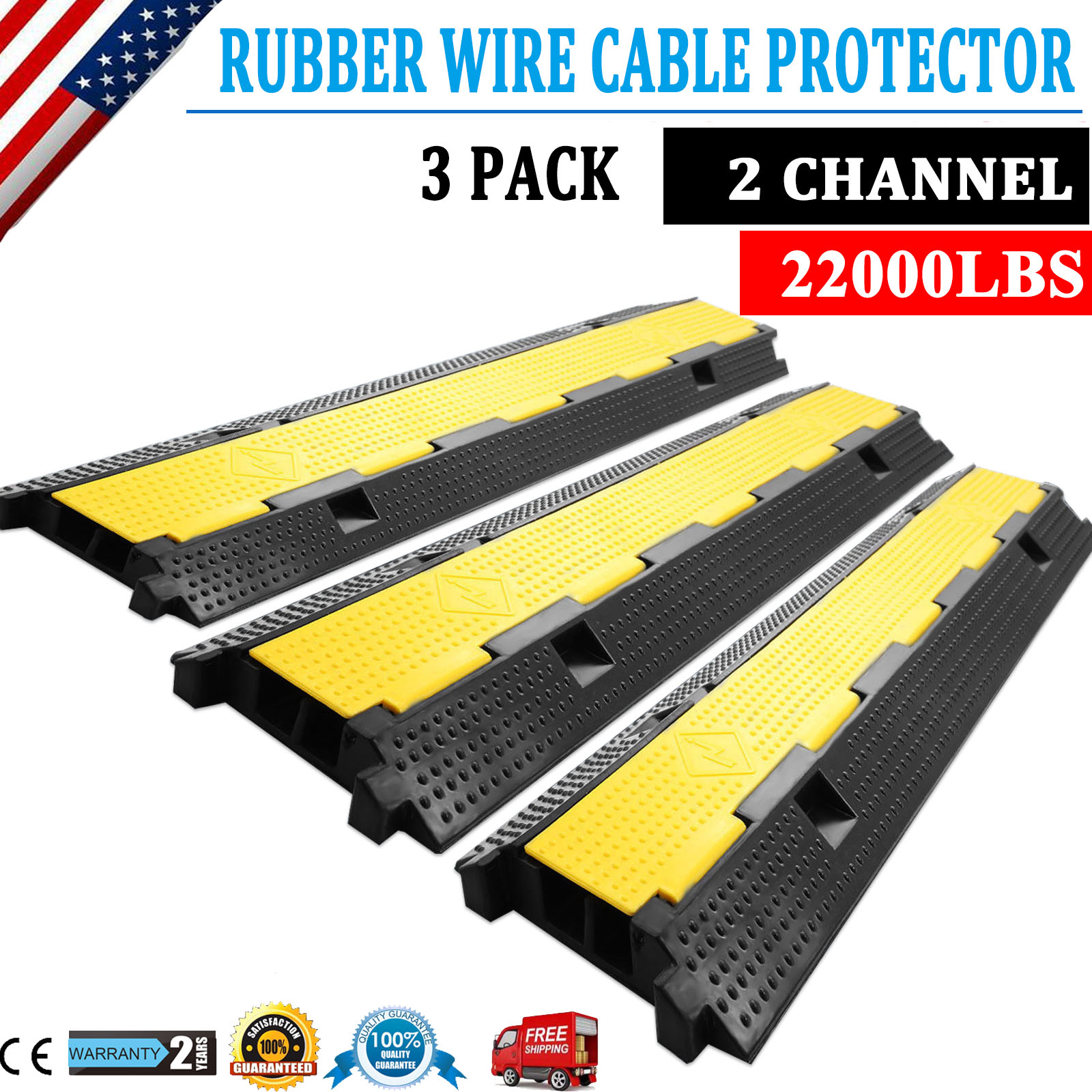 3PCS Cable Protector Ramp 2Channel Rubber Electrical Wire Cable Cover
