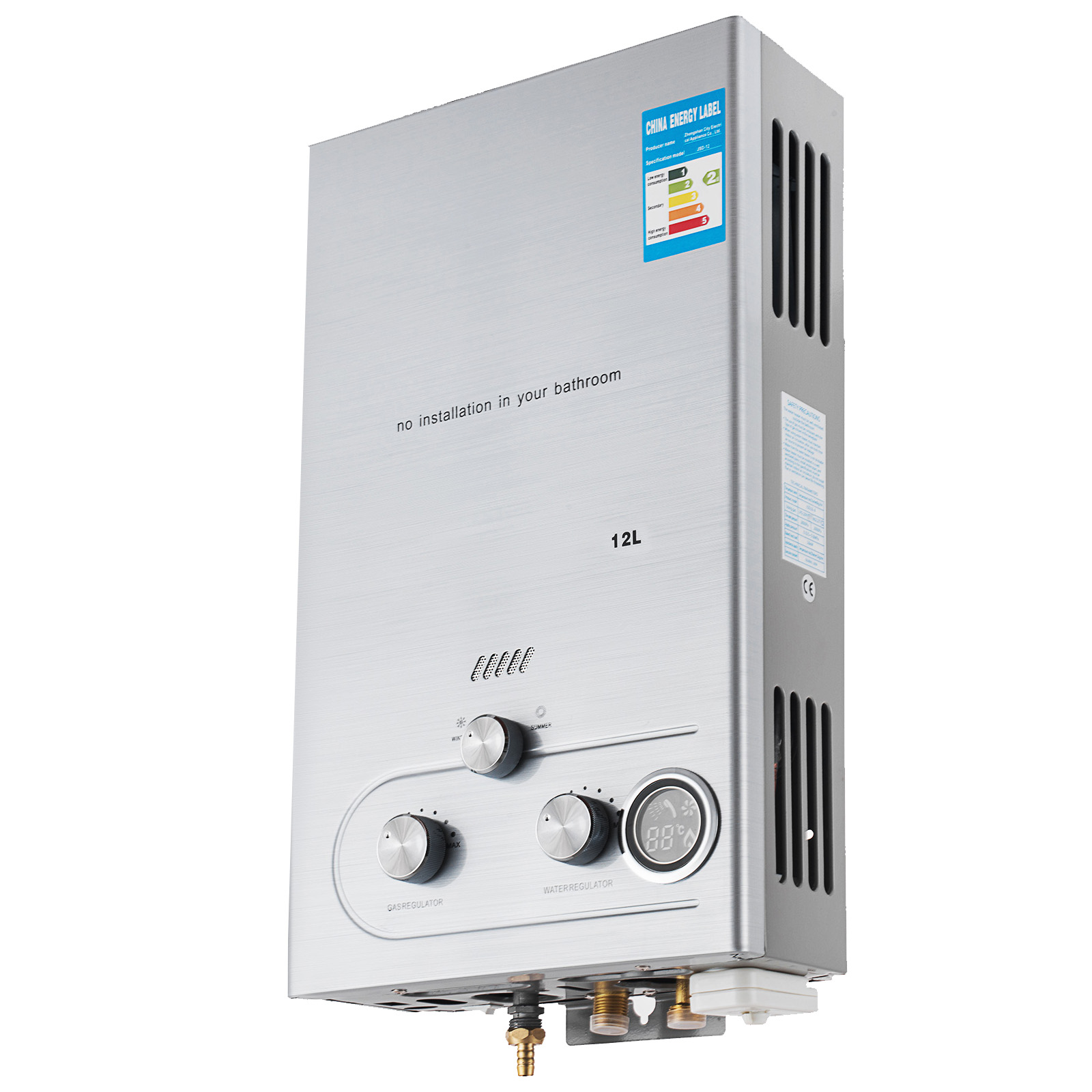 12L GAS LPG Hot Water Heater Propane Tankless Stainless Instant Boiler