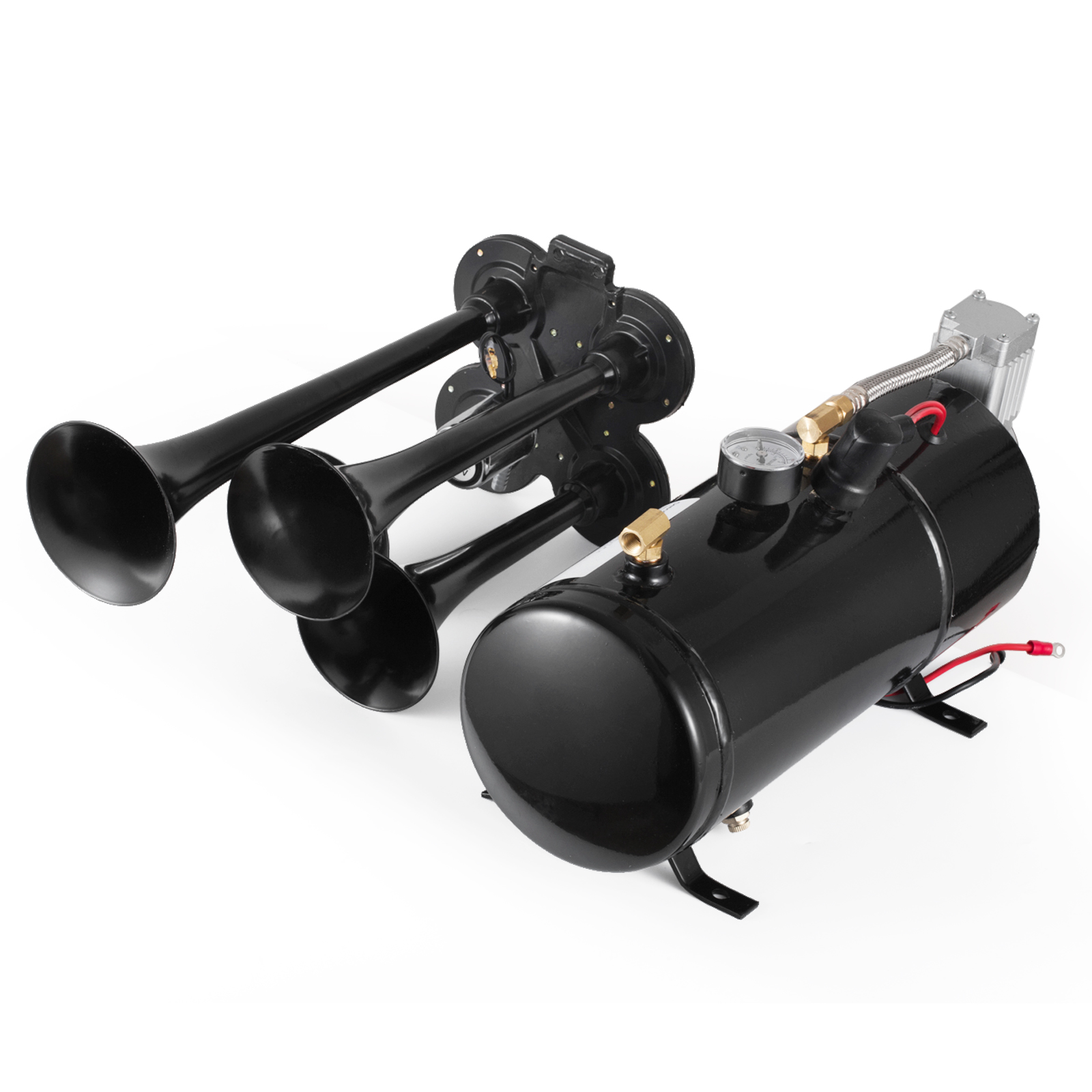 3L 4-Trumpet Train Air Horn Kit Semi Truck Boat w/ 150 PSI 12V Car