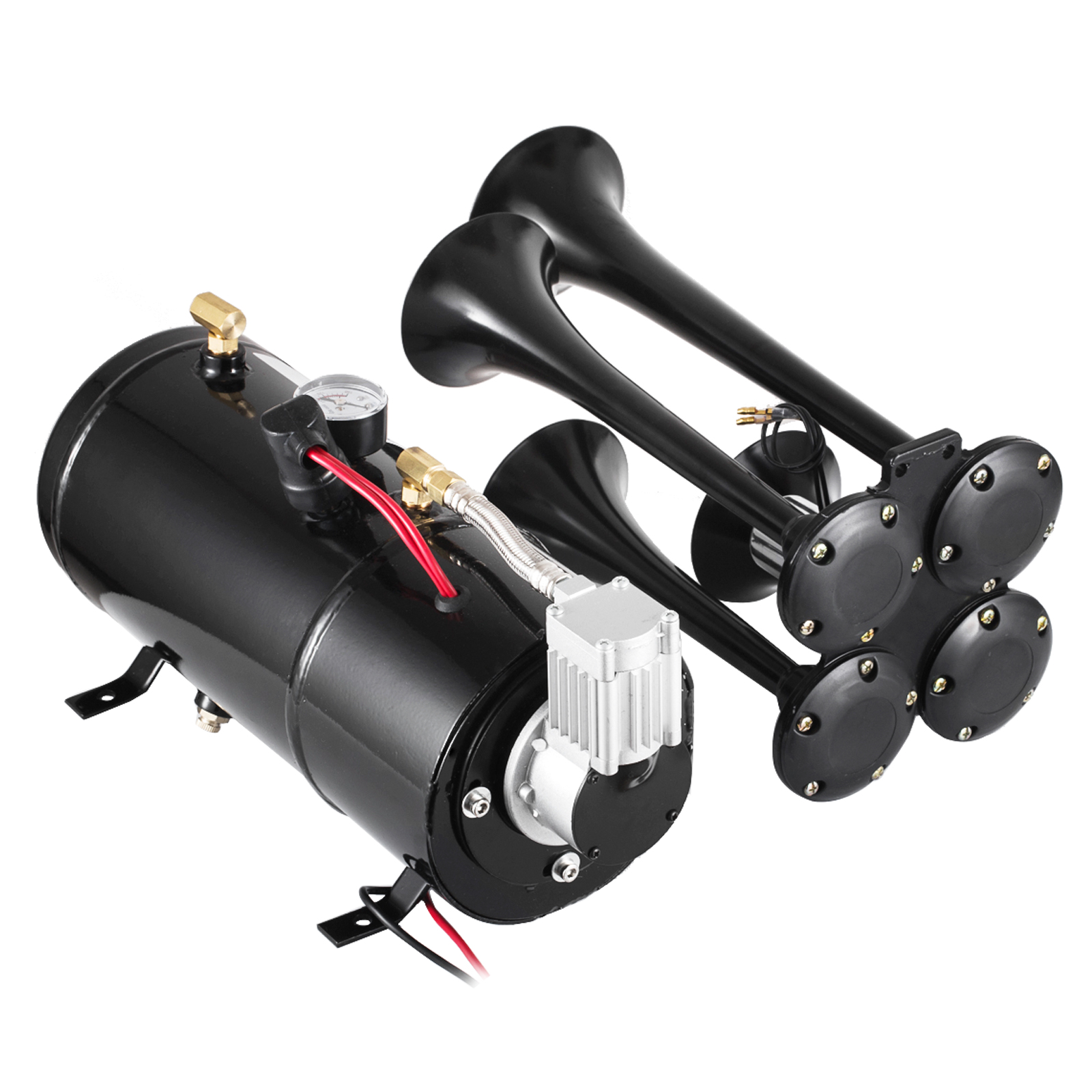 3L 4-Trumpet Train Air Horn Kit Semi Truck Boat w/ 150 PSI 12V Car