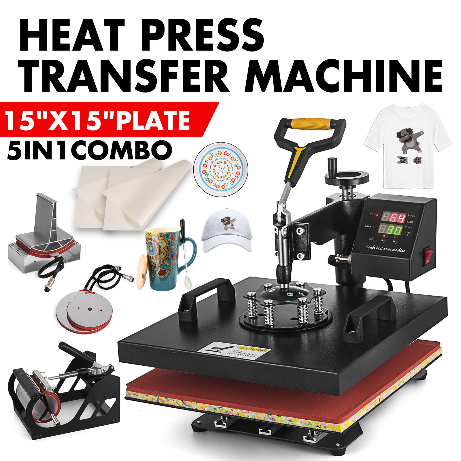 15"x15" 5IN1 Combo TShirt Heat Press Transfer Machine Sublimation Swing Away eBay