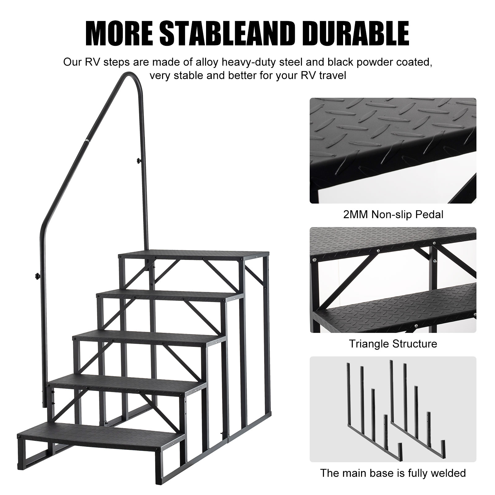 RV Steps with Handrail, 4 Step Hot Tub Stairs, Upgrade Anti-Slip RV Stairs Steps for Safety in and Out of RV, Camper, Mobile Home 