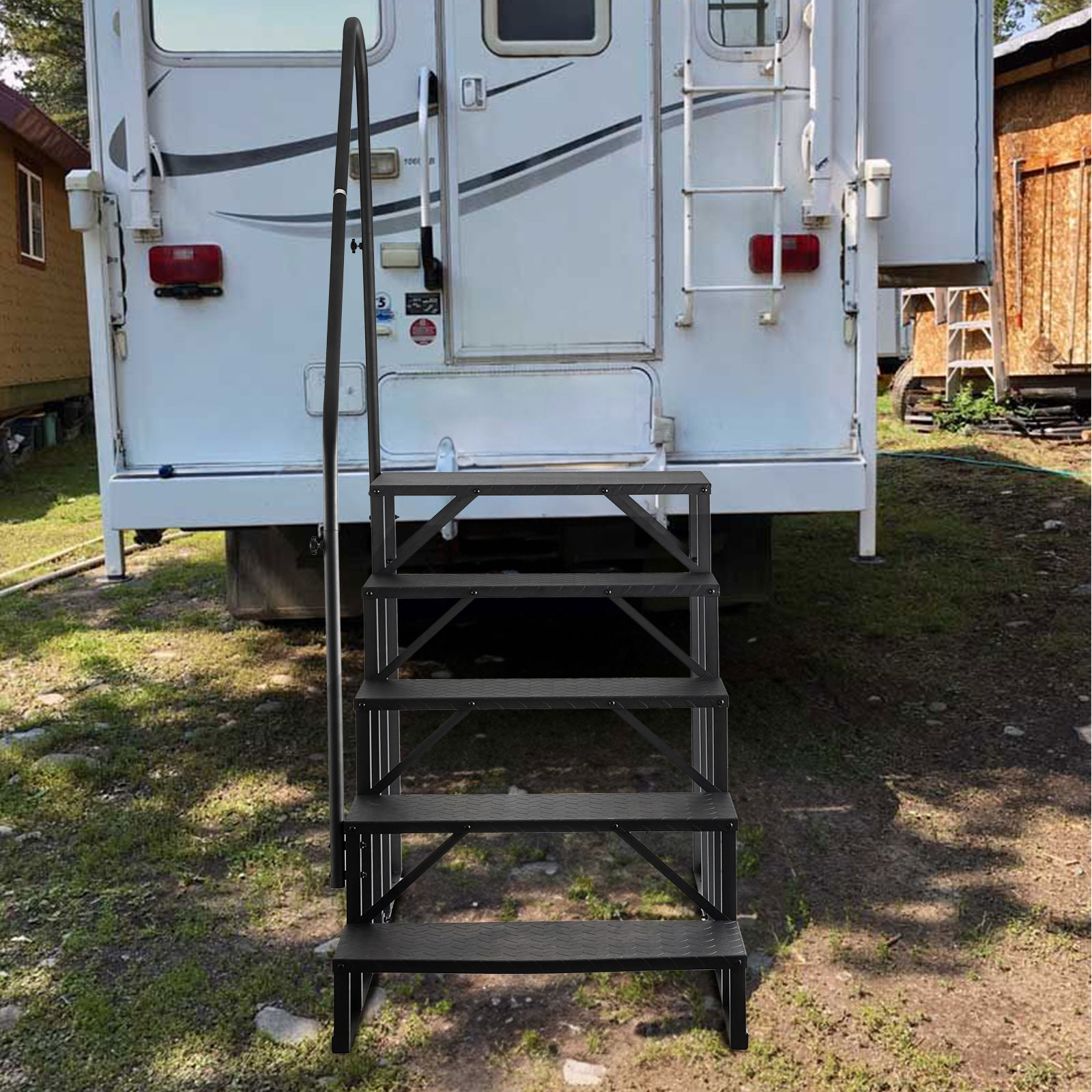 RV Steps with Handrail, 4 Step Hot Tub Stairs, Upgrade Anti-Slip RV Stairs Steps for Safety in and Out of RV, Camper, Mobile Home 