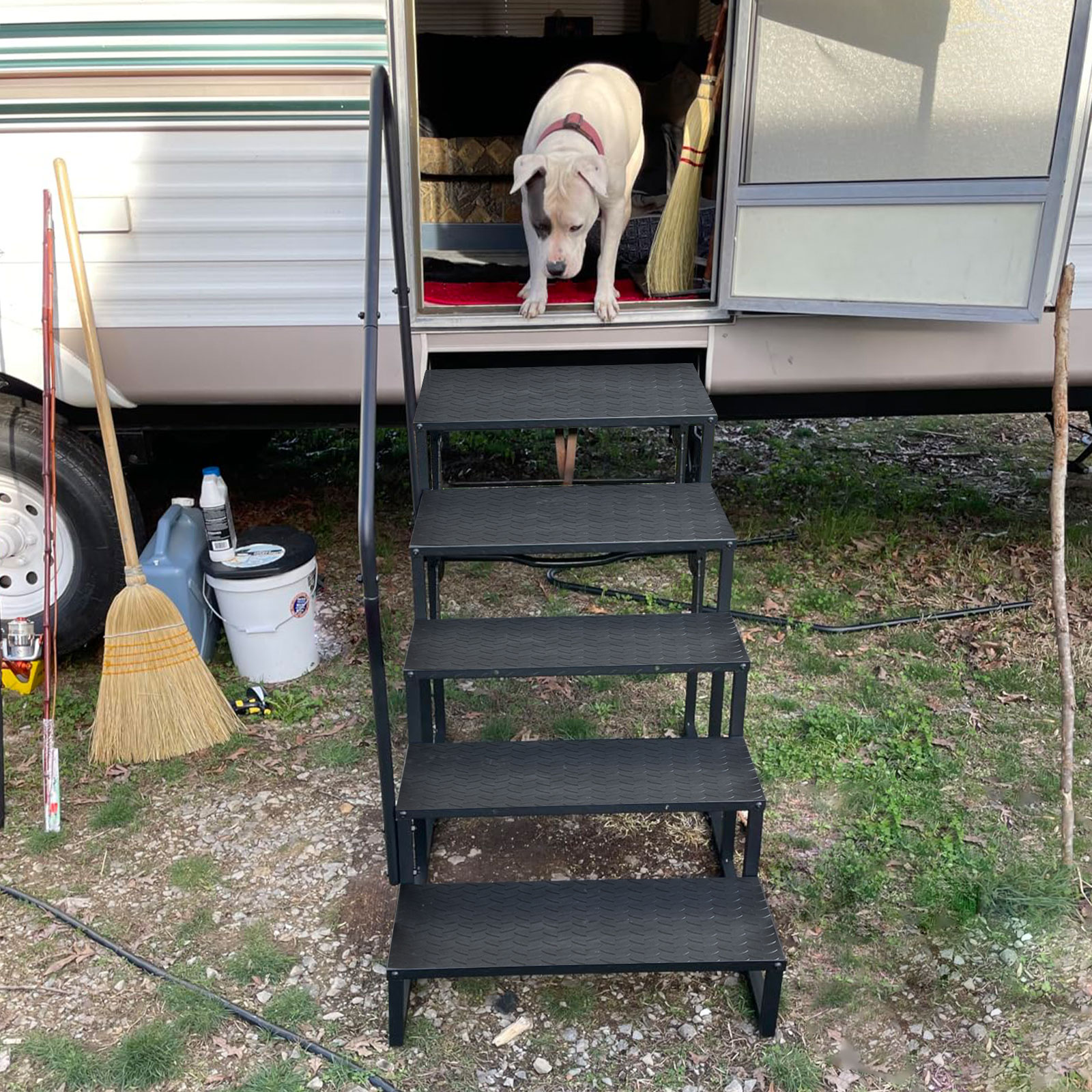 RV Steps with Handrail, 4 Step Hot Tub Stairs, Upgrade Anti-Slip RV Stairs Steps for Safety in and Out of RV, Camper, Mobile Home 