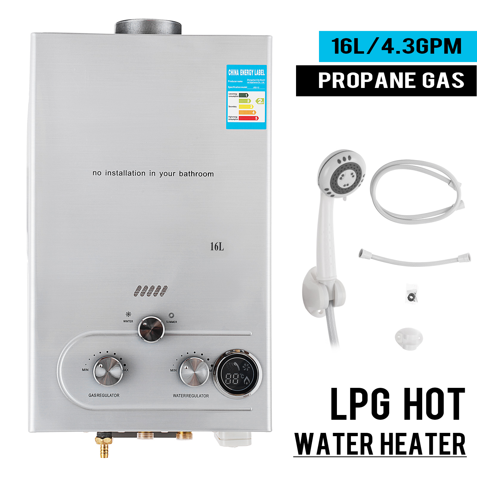 16L Hot Water Heater Gas LPG Propane Natural Gas Water Heater 32KW 4.3GPM