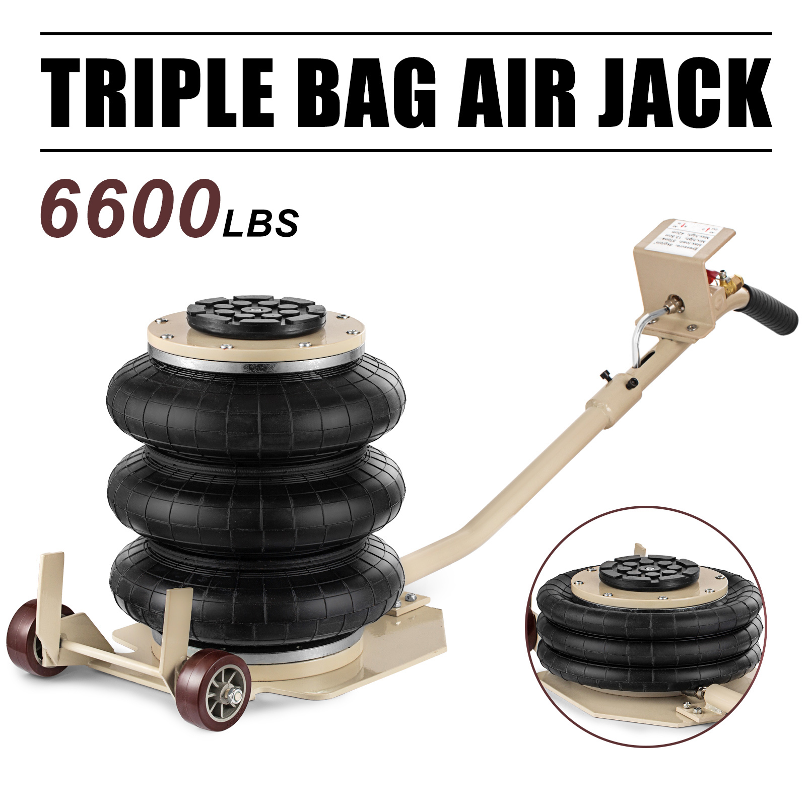 TECHTONGDA 6600lbs Triple Bag Air Jack 3 Ton Lift Jack Pneumatic Jack Air Bag Jack 15.75